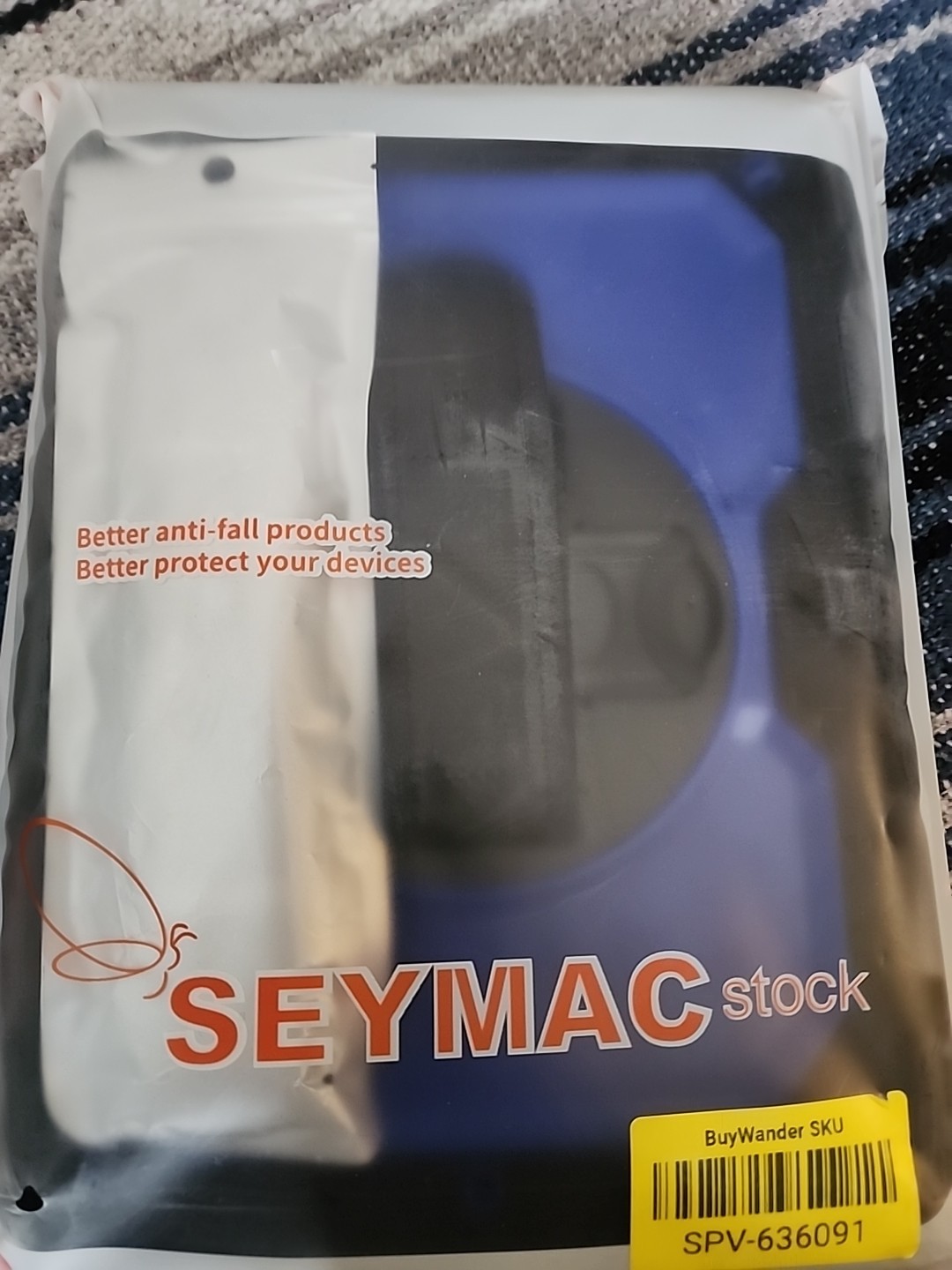 SEYMAC iPad 9th 8th 7th Gen 10.2 Case w/ Strap & Stand Sky Blue and Black