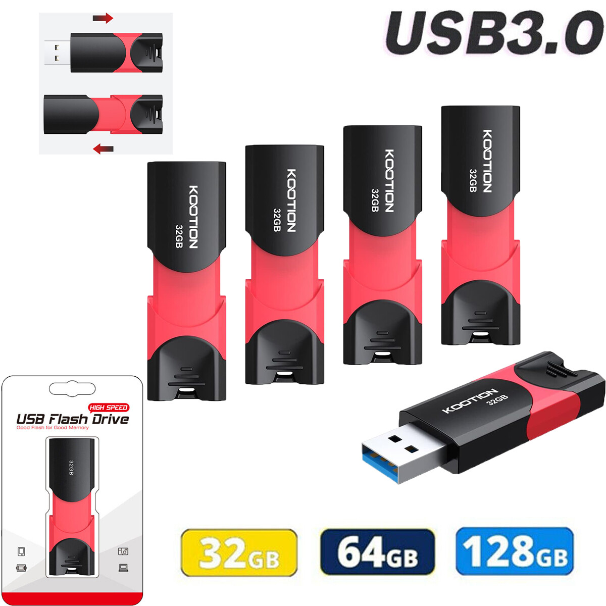 5Pack Lot USB 3.0 Flash Drive Memory Stick Data Storage 32GB, 64GB, 128GB