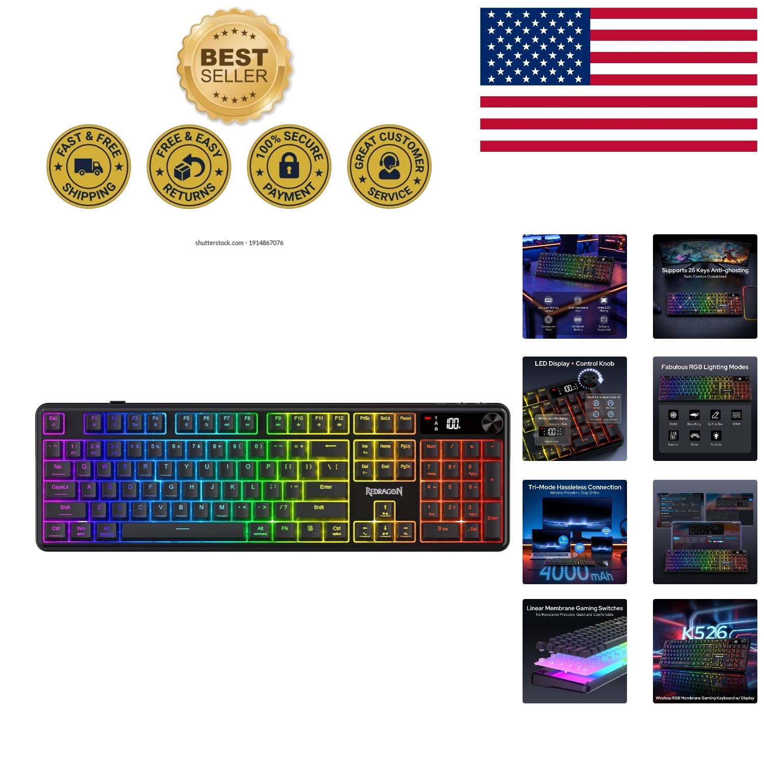 K526 PRO RGB Wireless Gaming Keyboard - 104 Keys, LED Display & Smooth Control