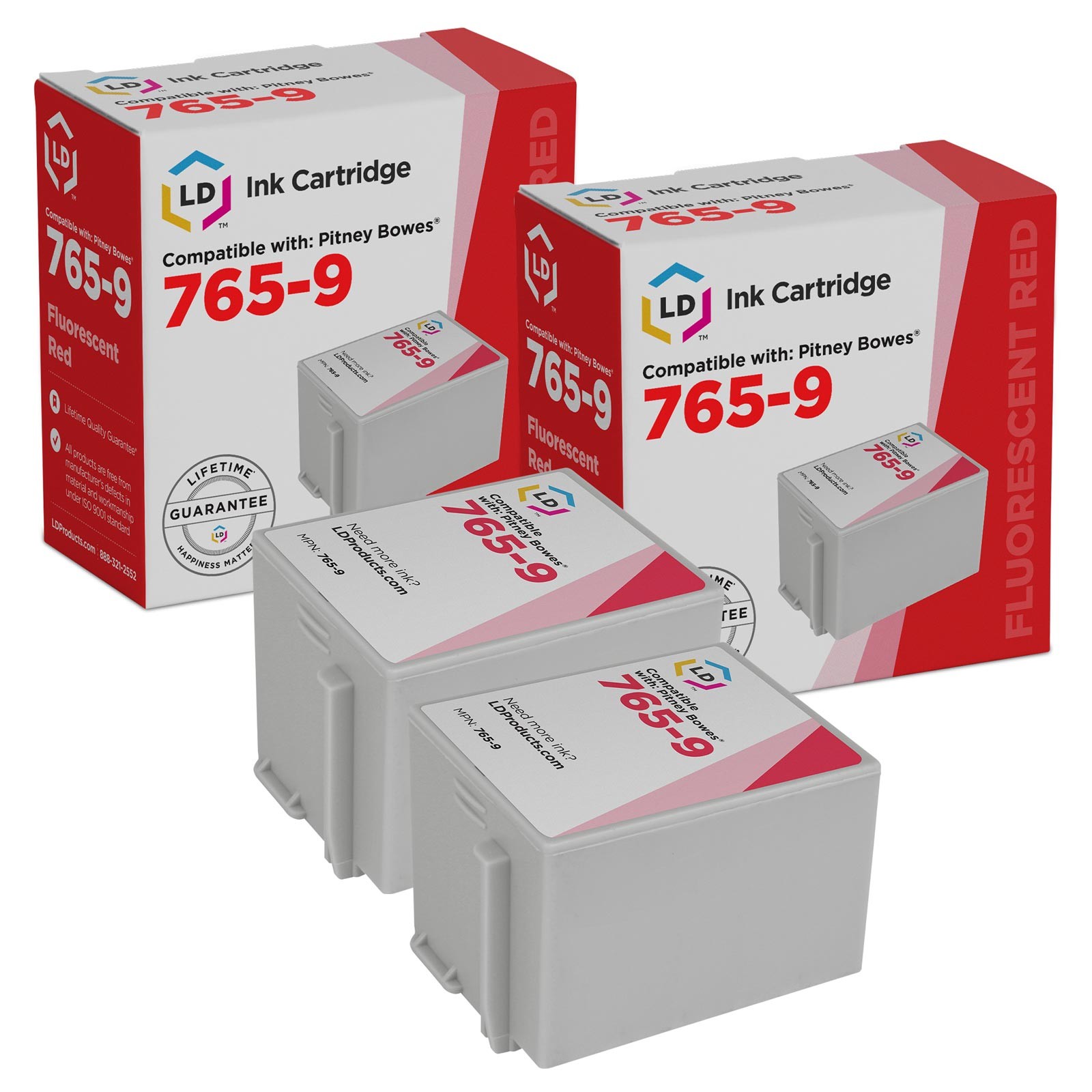 LD Compatible 765-9 Set of 2 Red Ink Cartridge for Pitney Bowes 3C00 DM400C 5C00