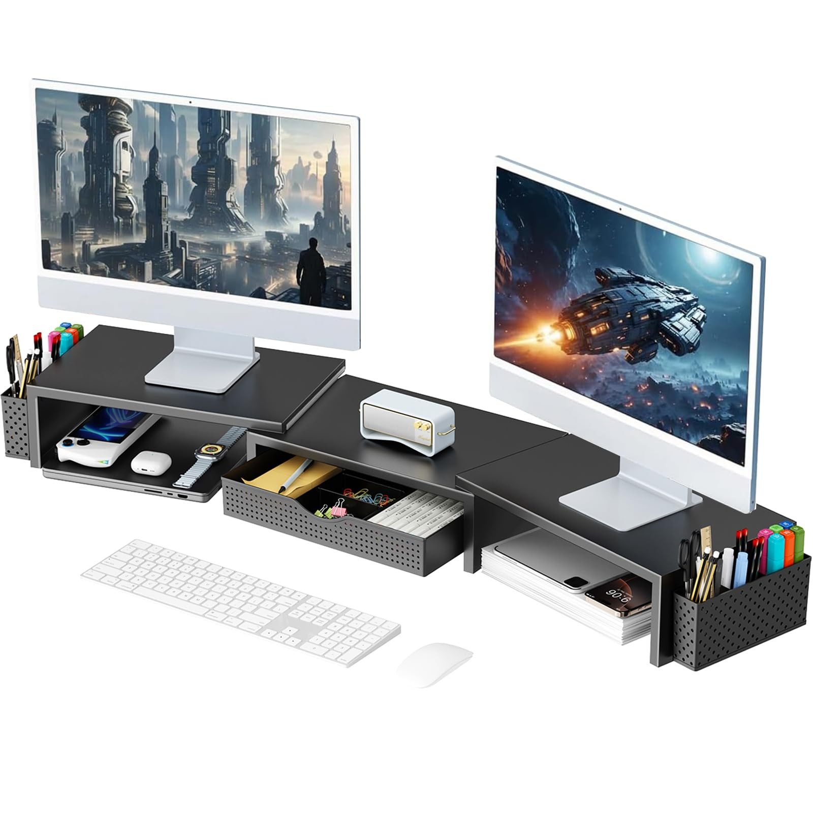 gianotter Dual Monitor Stand Riser with Drawer - Black