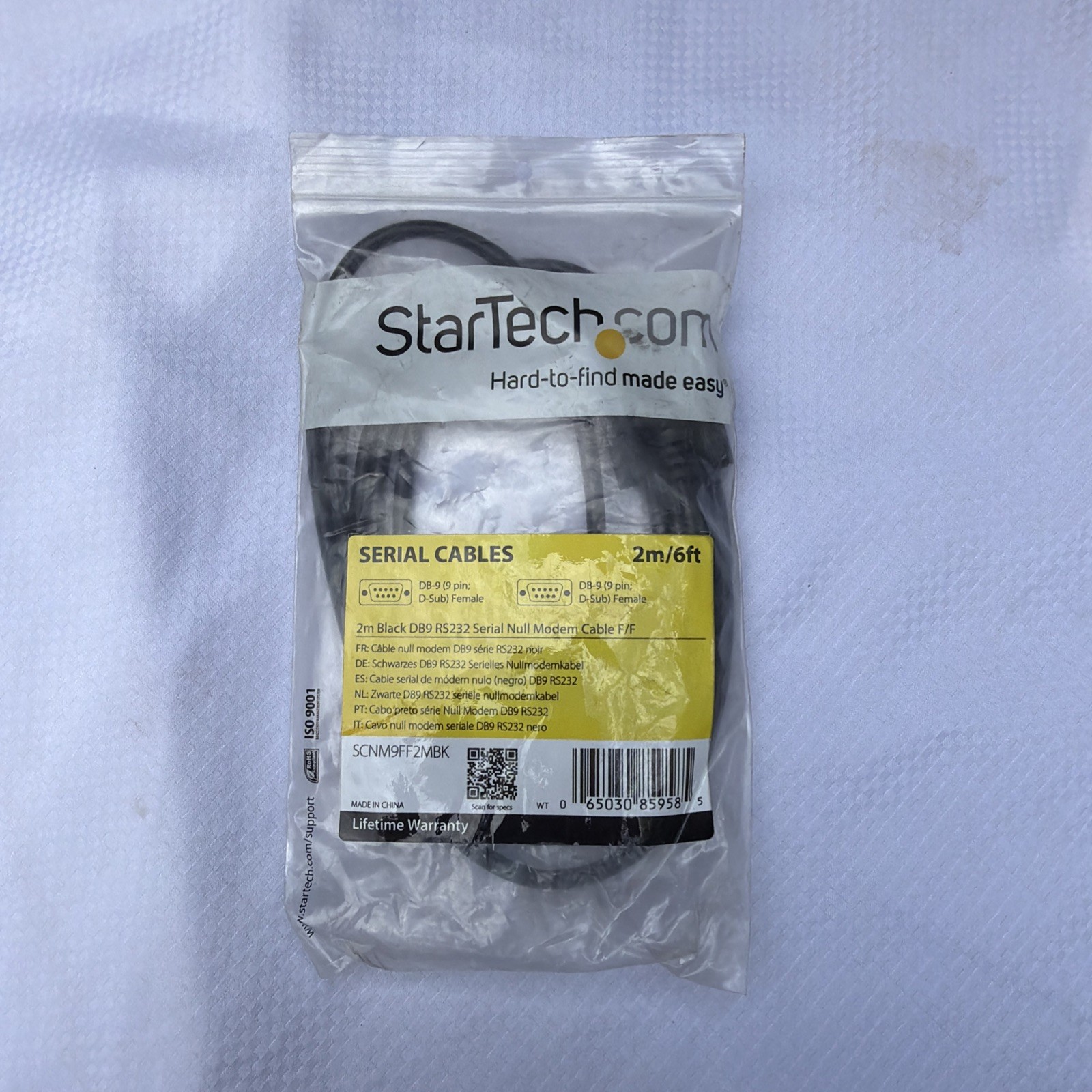 StarTech.com 2m Black DB9 RS232 Serial Null Modem Cable F/F SCNM9FF2MBK  New