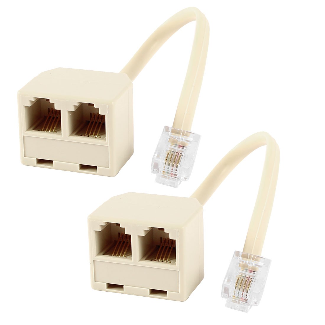 2 Pcs 6P4C RJ11 Male to Dual Female Splitter Connector Telepone Cable Adapter