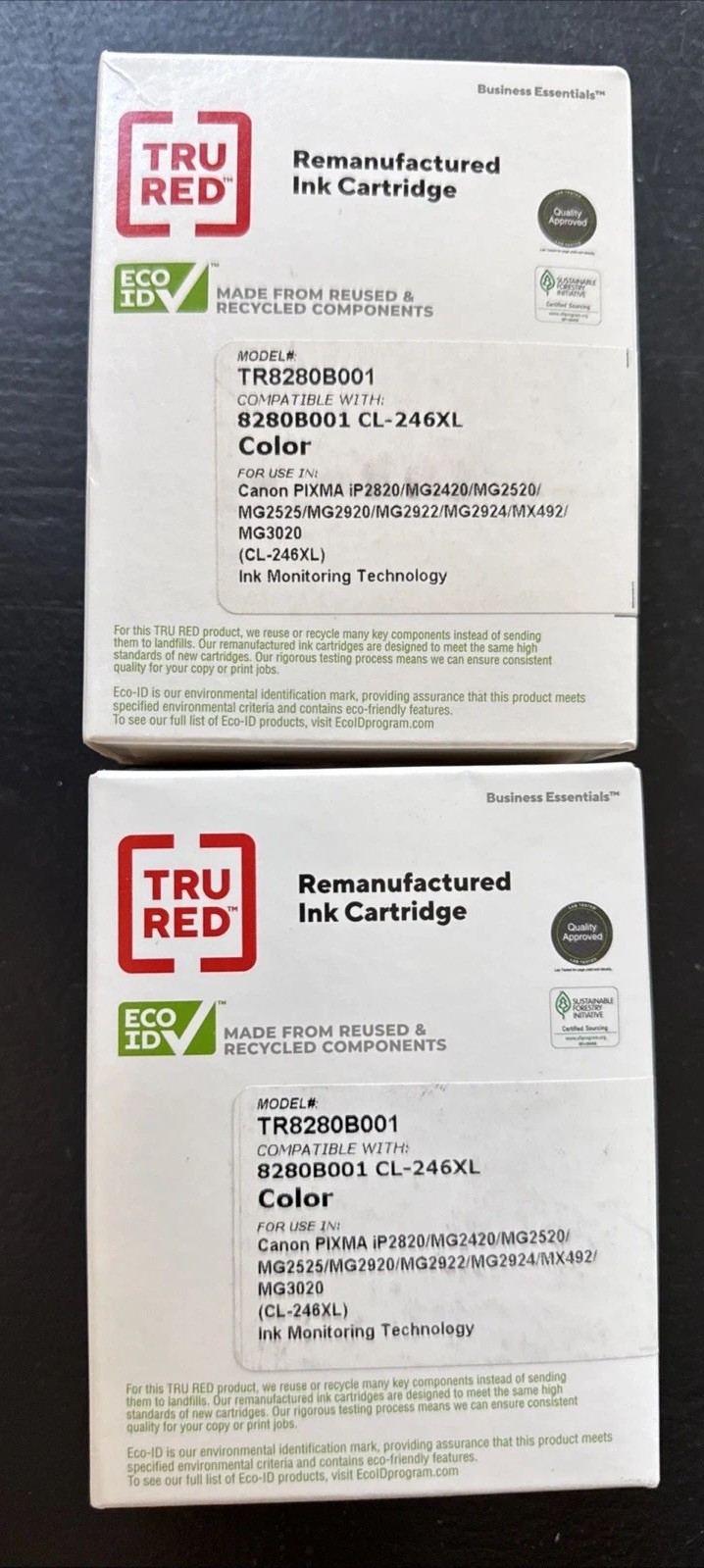 *C1) Lot 2 Tru Red Inkjet Color Cartridge TR8280B001 (CL-246XL) Tote25