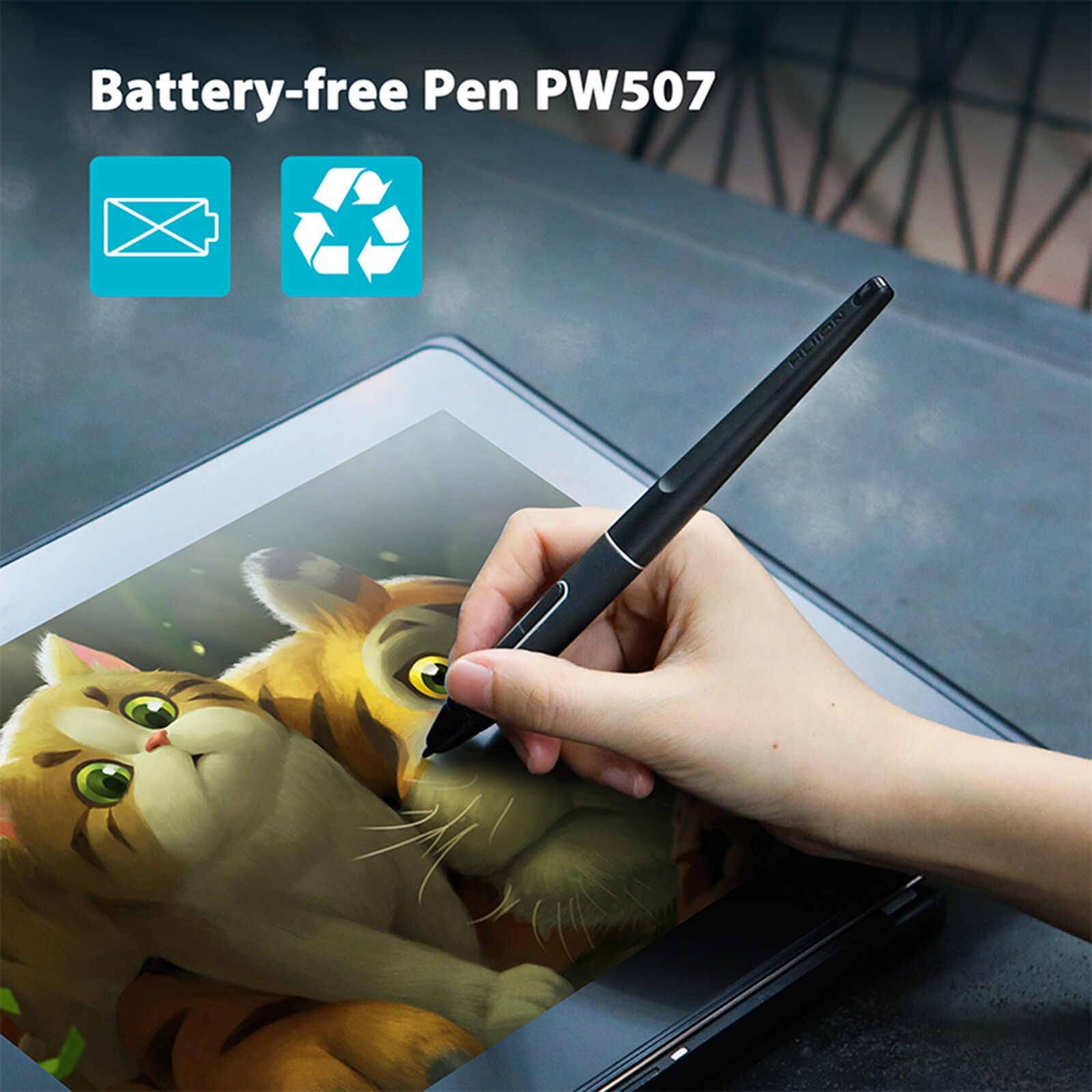PW507 Battery-free Stylus Touch Pen For HUION Tablets Kamvas Pro 13/12/16/20 AUP