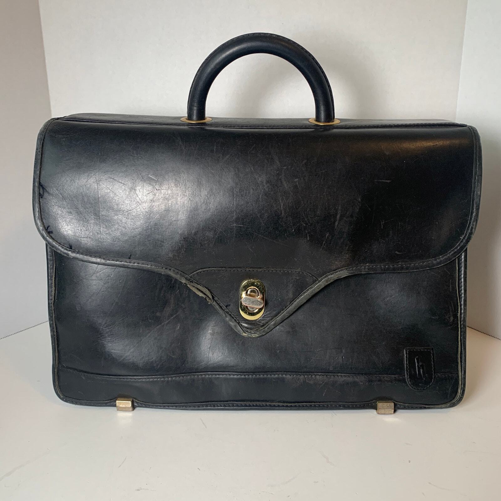 Hartmann Belting Leather Black Expandable Computer Briefcase Shoulder Bag