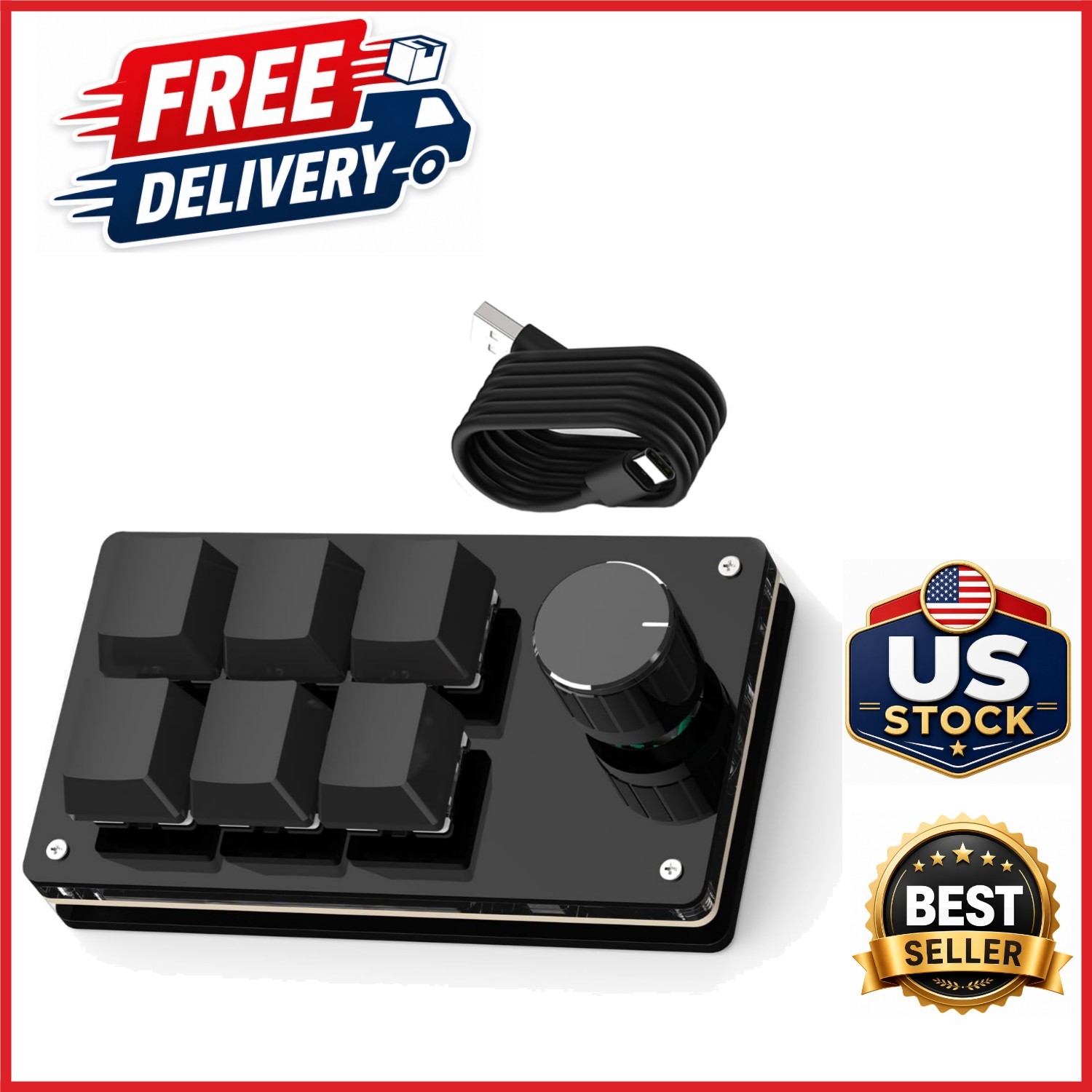 Programmable 6 Key Macro Keypad for Gaming and Office Use, USB-C Connection