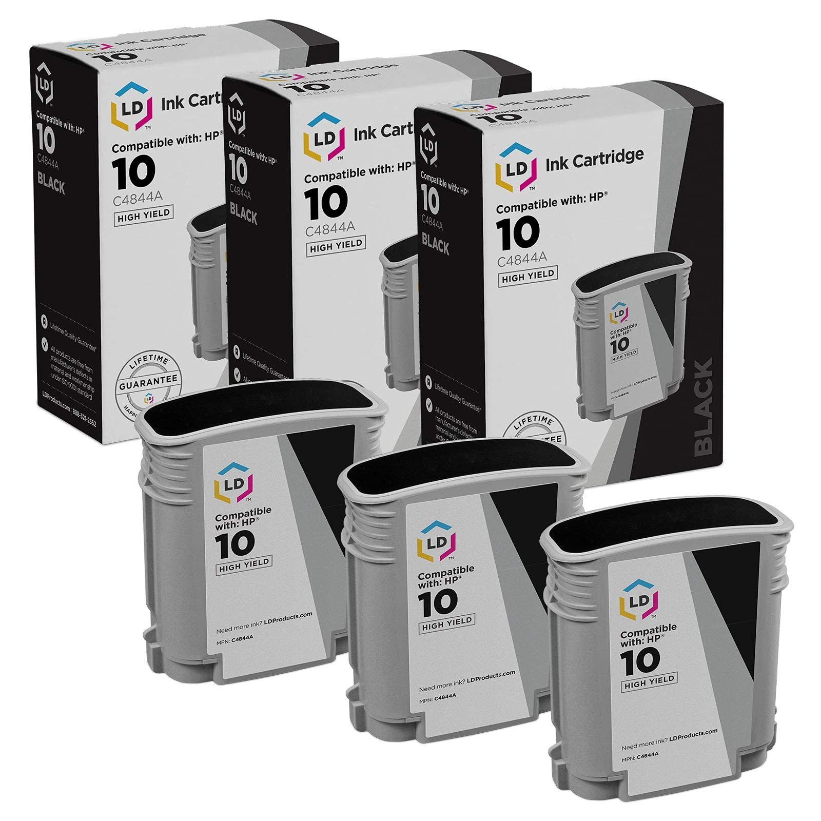 LD Replacement Replacement fit for HP 10 / C4844A 3PK HY Black Ink Cartridges