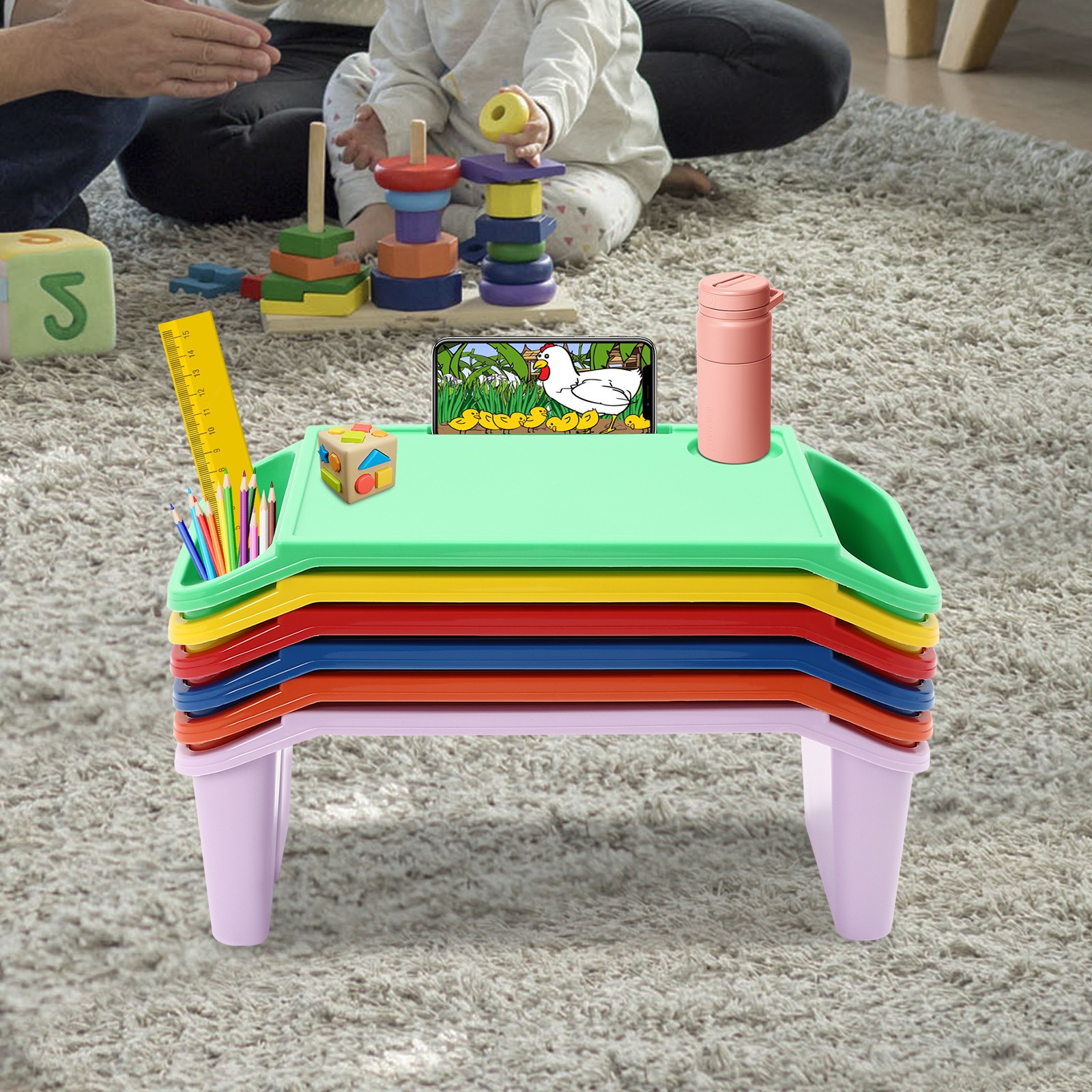 6 Pcs Kids Lap Desk Rectangular Desk Tray for Writing Eating Game Classroom