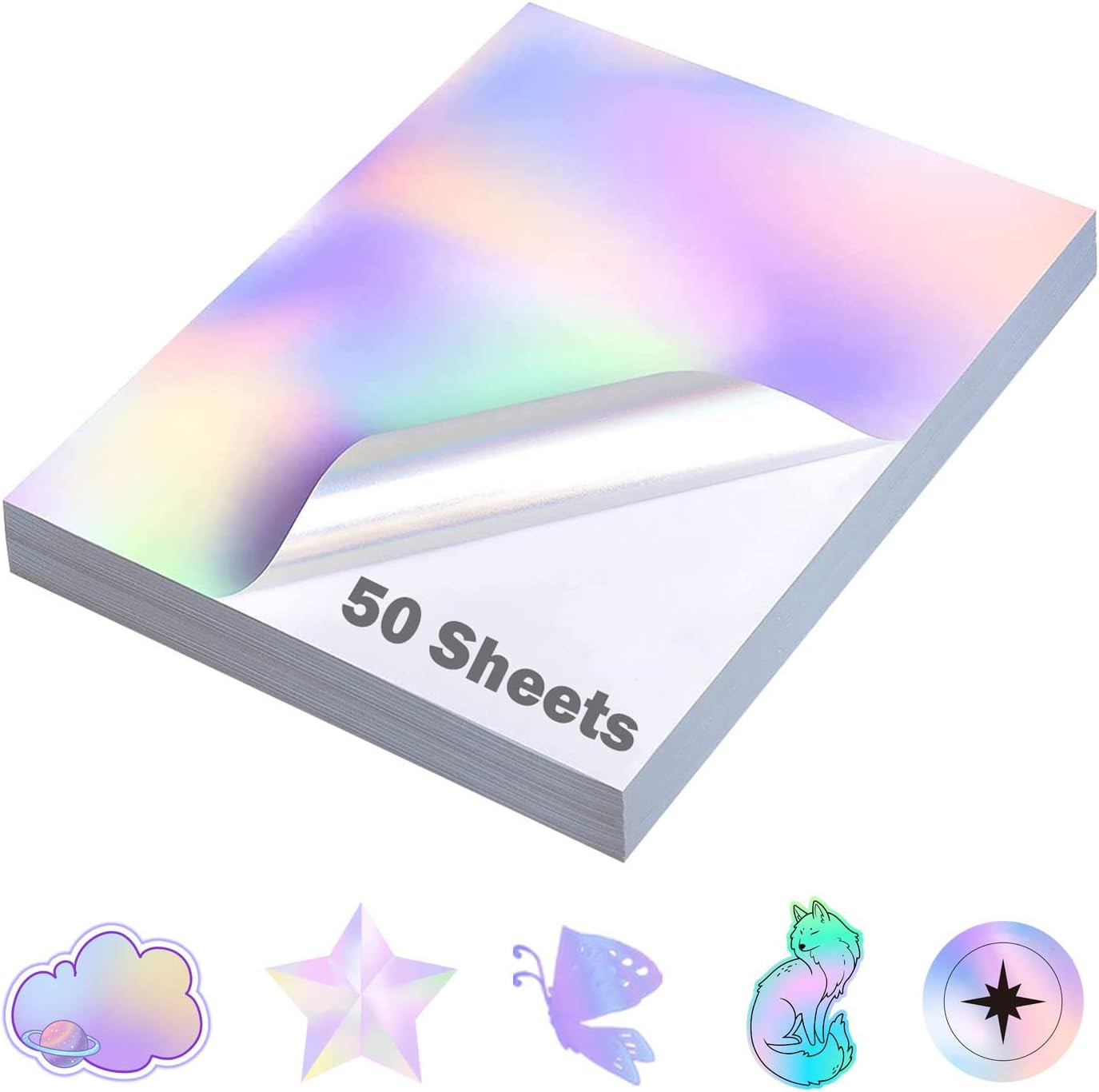 50 Sheets Holographic Sticker Paper 8.5 X11 Inch for Inkjet Printer & Laser Prin