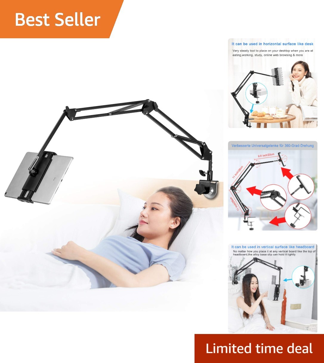 Versatile Adjustable Tablet Stand for Bed or Desk - Compatible 4.5-12.9" Devices