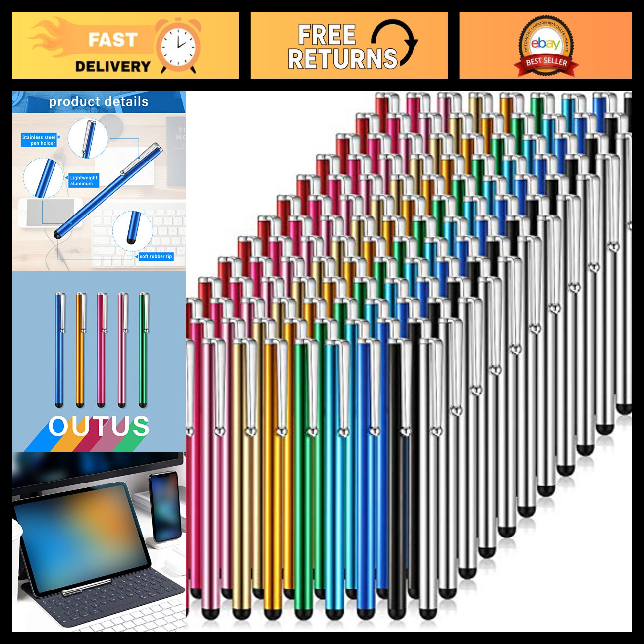 130 Pcs Stylus Pens Set for Touchscreen Devices - Universal Compatibility, Bulk