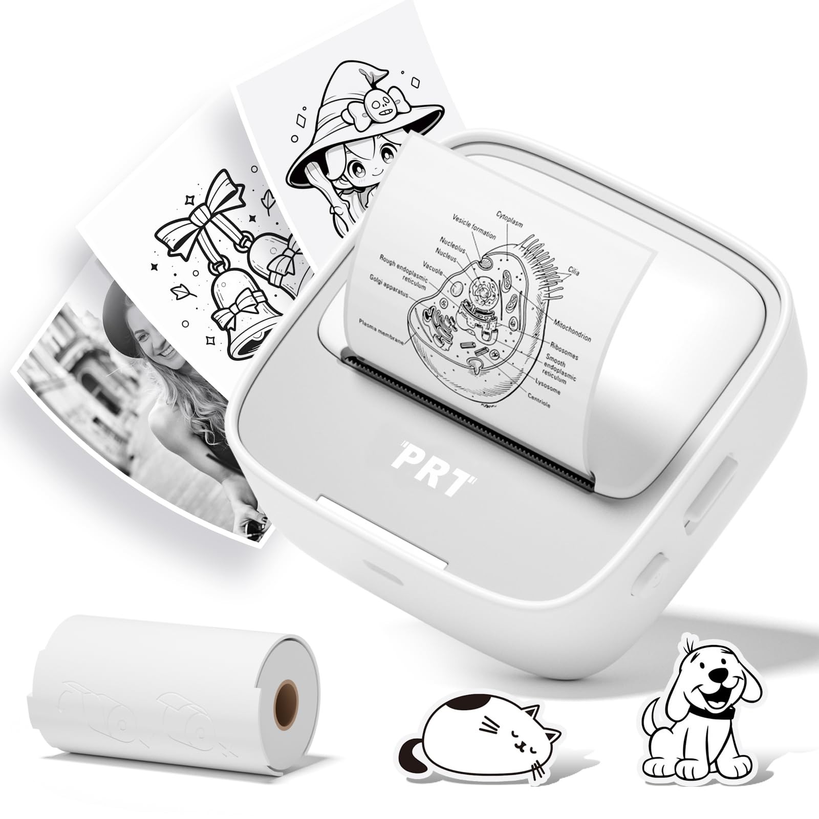 PRT Mini Sticker Printer, Portable Thermal Printer with Small, Round-Grey