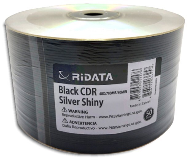 50-Pak Silver/BLACK 48X 80-Min CD-R's by Ridata Shiny-Silver Top, BLACK Bottom