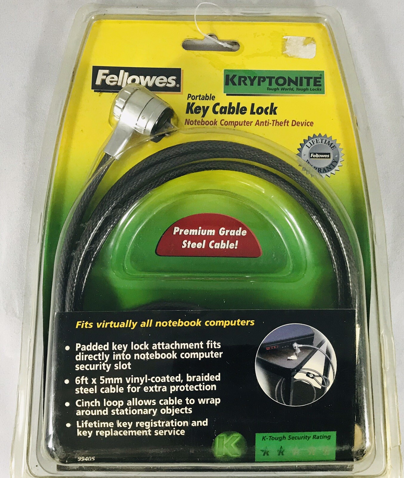 Fellowes Portable Key Cable Kryptonite Anti-theft Lock for Notebook & Laptops 