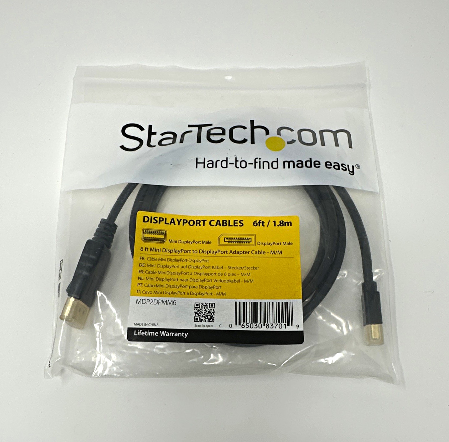 StarTech.com MDP2DPMM6 6 ft Mini DisplayPort to DisplayPort Cable, Black