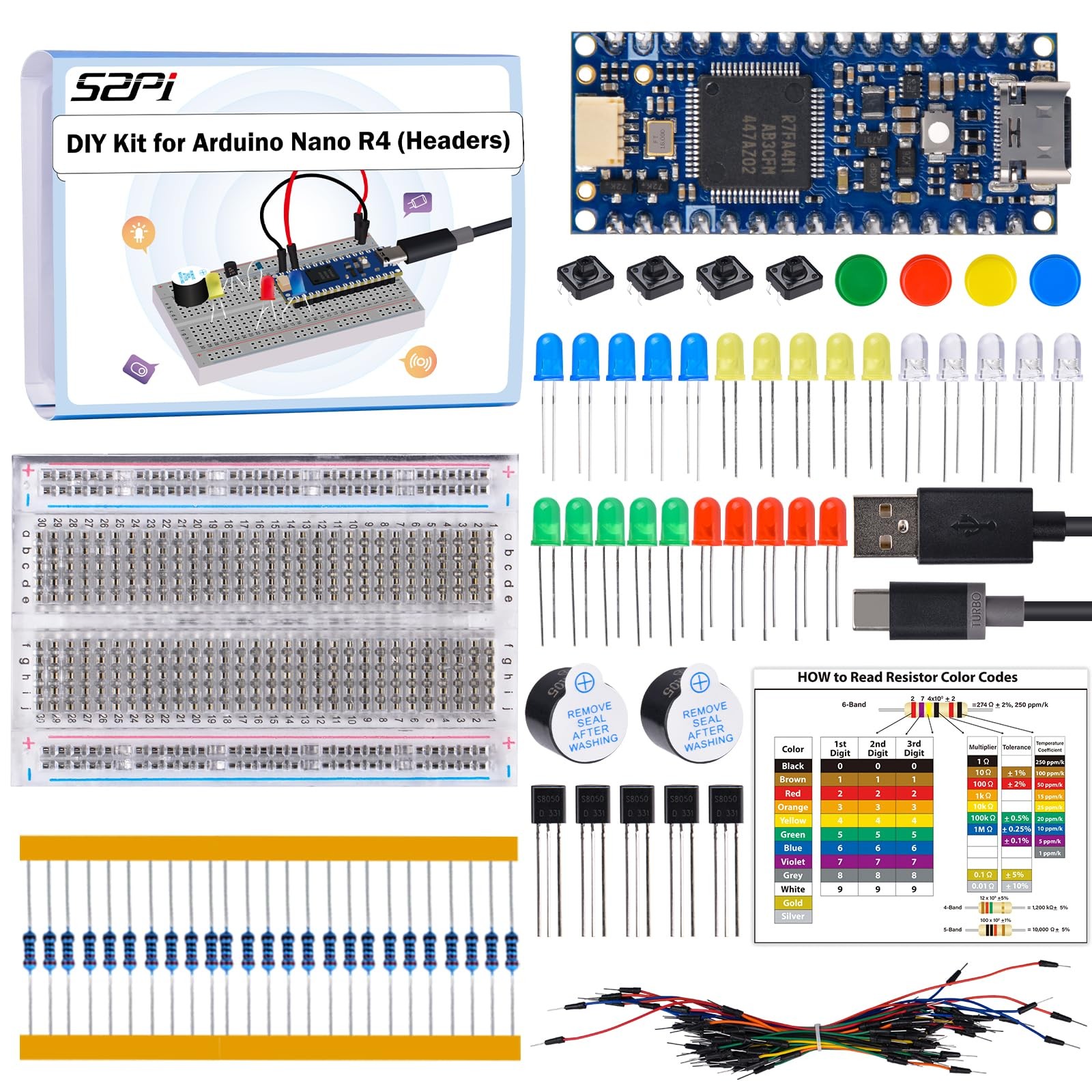 DIY Kit for Arduino Nano R4 with Headers, Beginner Electronics Learning Set, ...