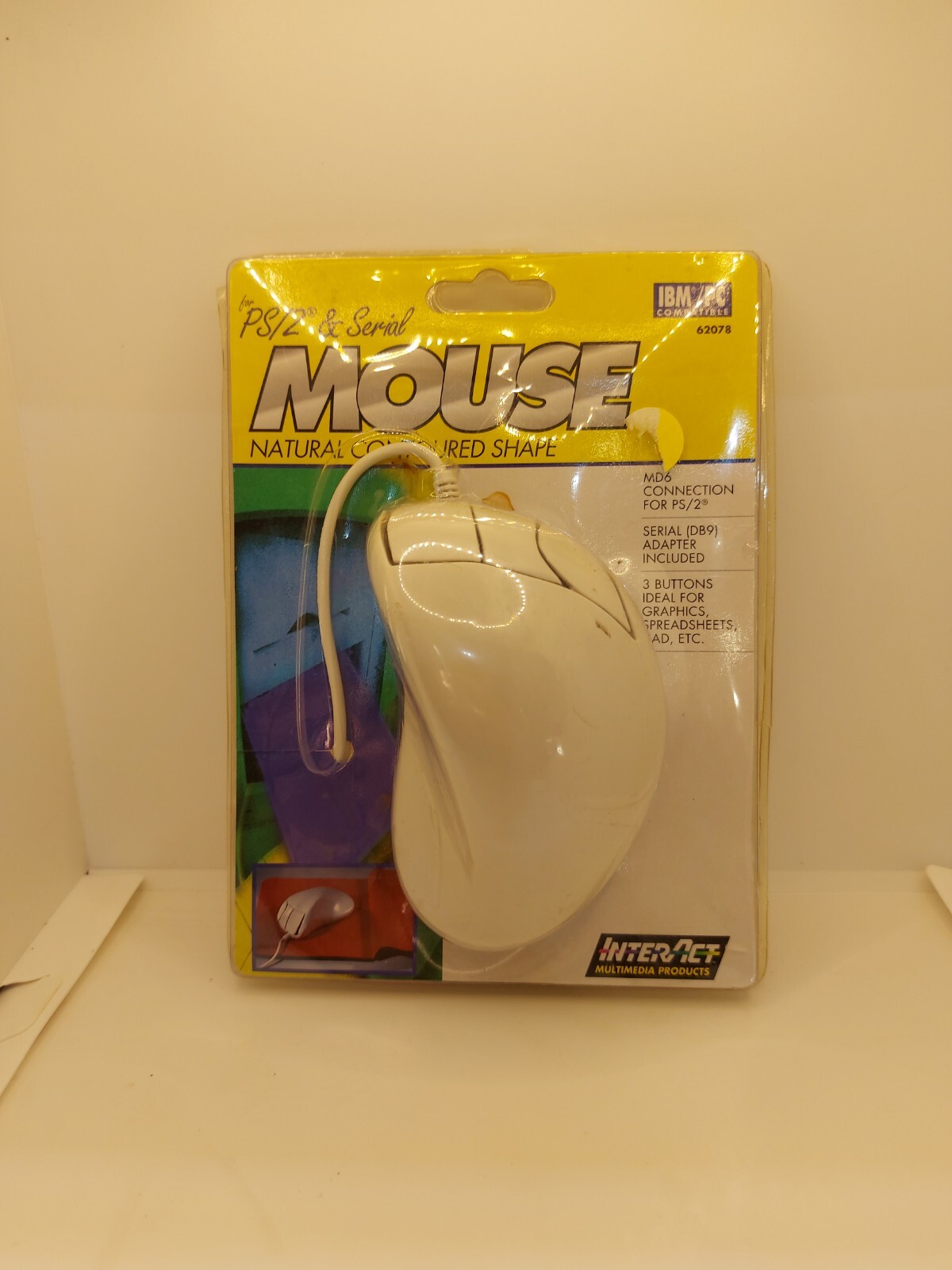 Vintage 1996 Inter Act Ergonomic Computer Mouse IBM/PC 62078 New Sealed