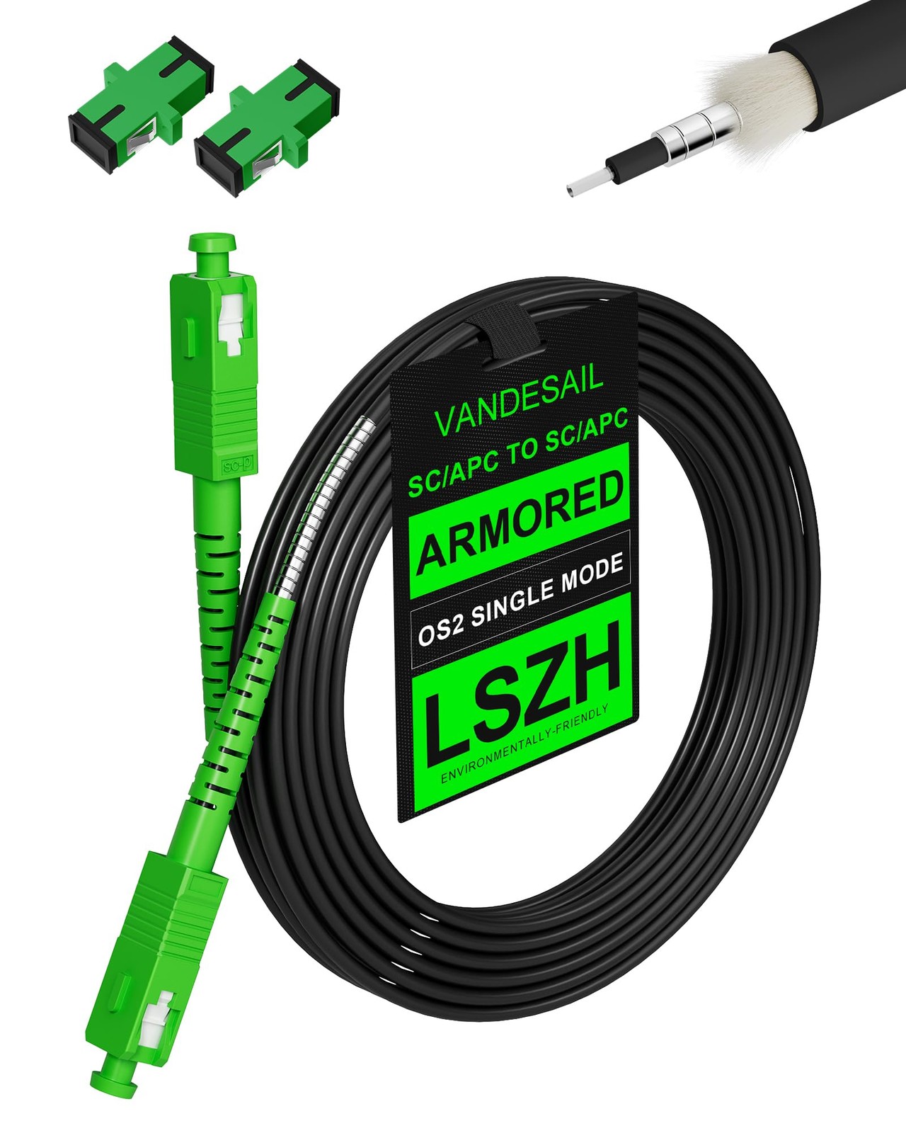 VANDESAIL 30M SC/APC Fiber Optic Internet Cable 100ft OS2,Outdoor Armored