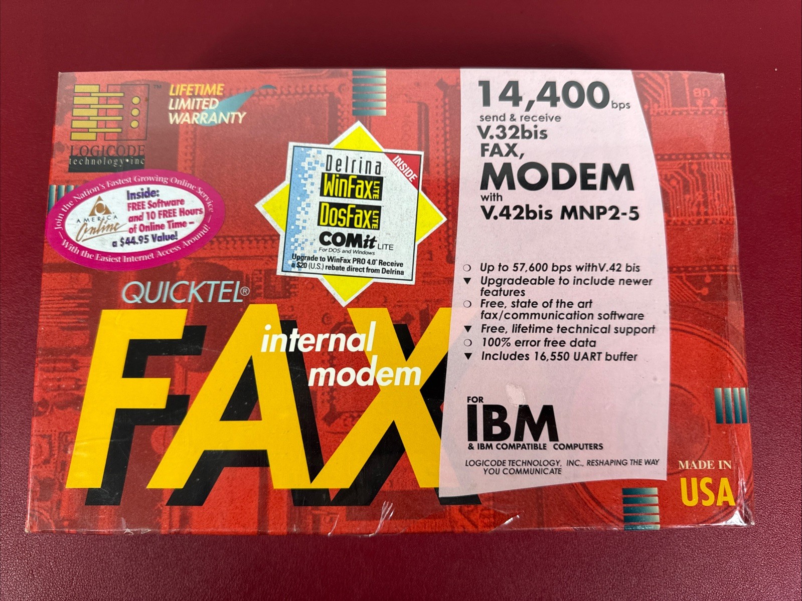 14,400 bps Quicktel Internal Fax Modem, Receive V.32bis  w/  V.42bis MNP2-5