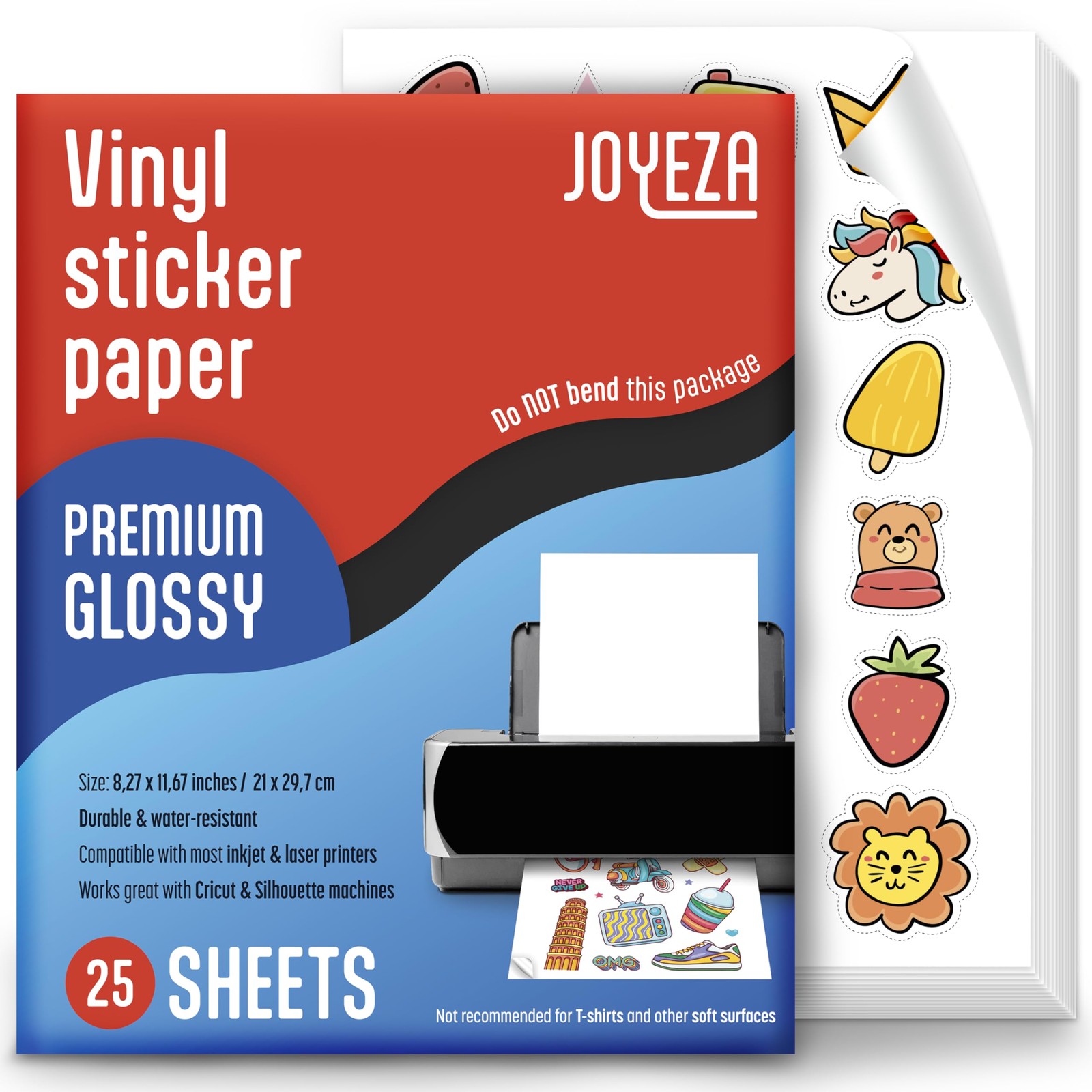 JOYEZA Premium Printable Vinyl Sticker Paper for Inkjet Printer - 25 Sheets