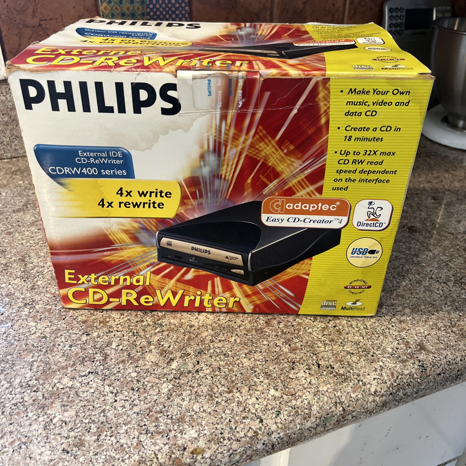 Phillips External IDE CD-ReWriter CDRW 400 series NOS Open Box Complete/tested