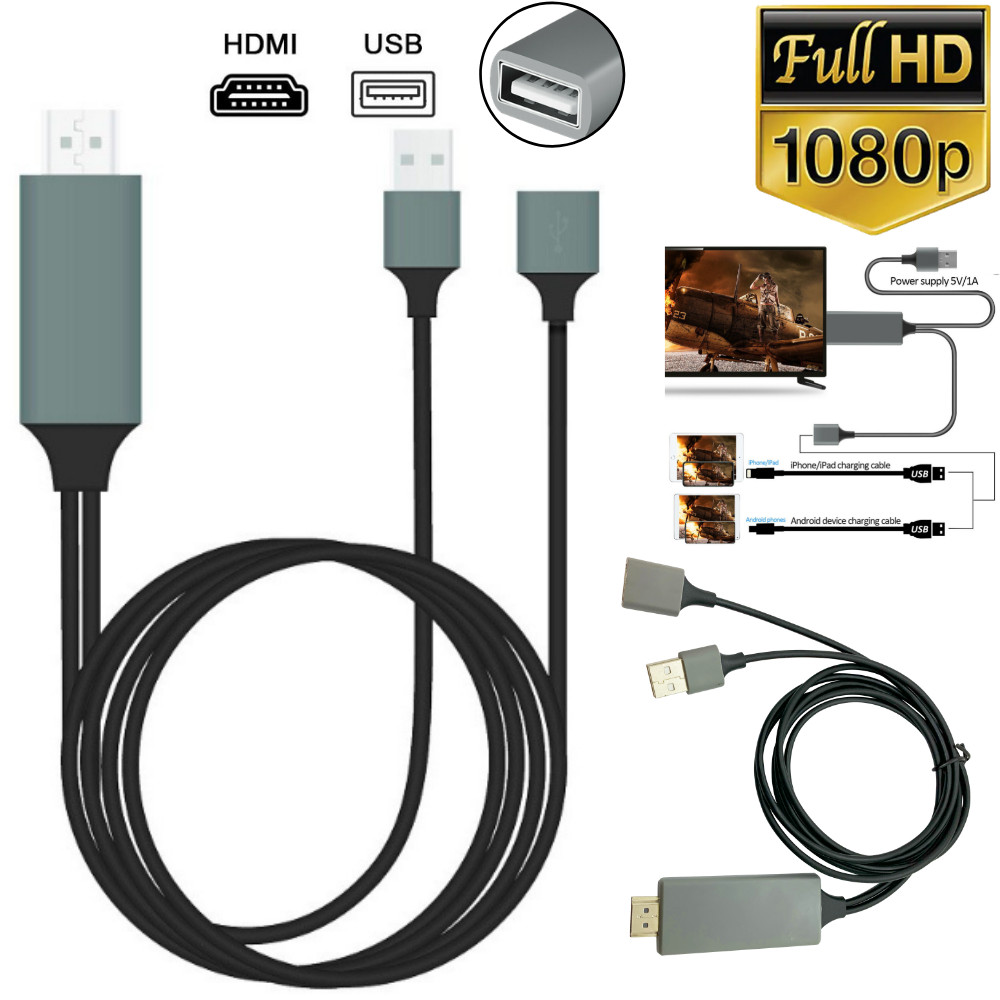 USB HDMI Mirroring Cable 6FT Phone To Digital TV HDTV Adapter For iPhone Android