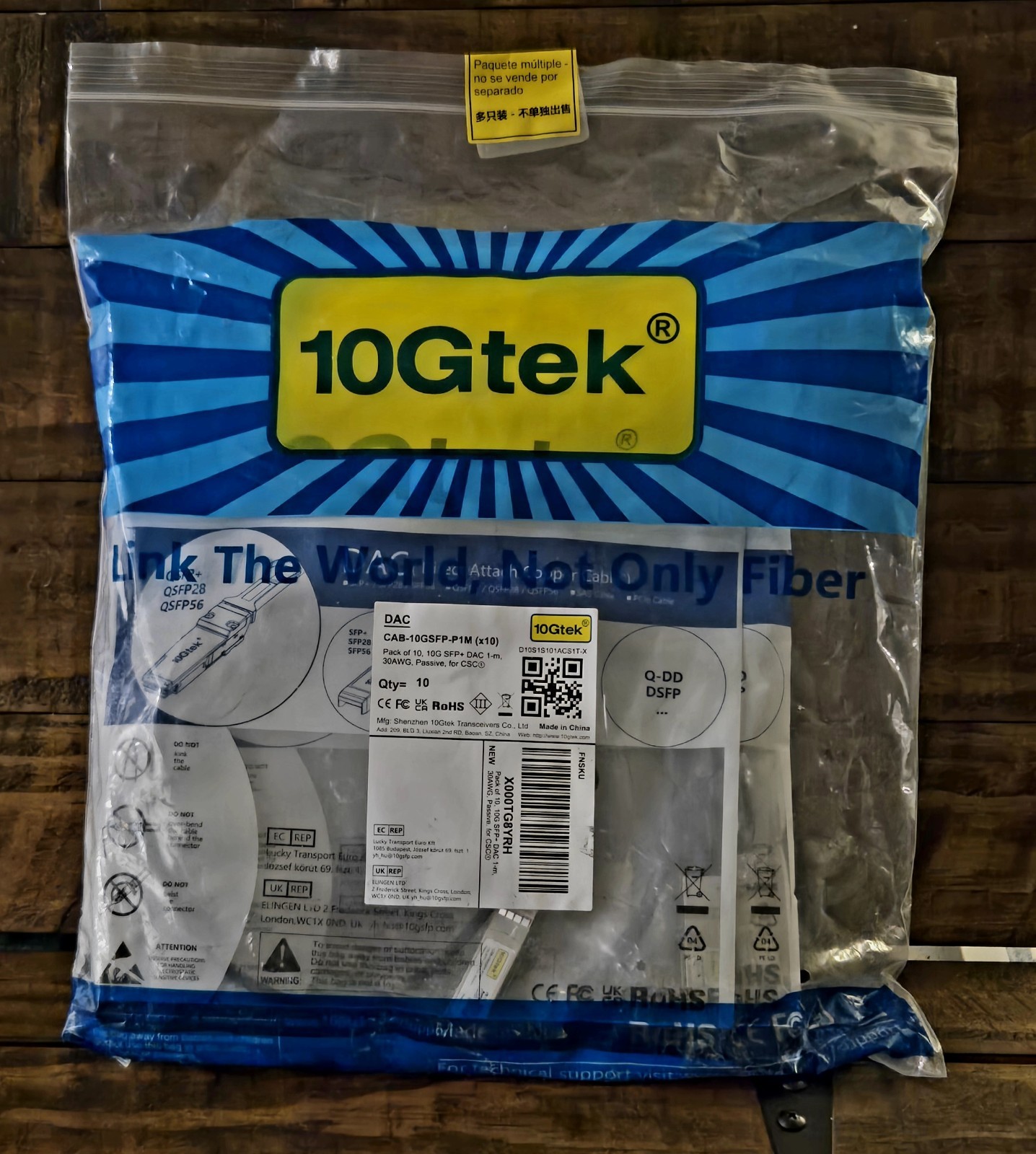 10Gtek 10G SFP+ DAC Cable 1M 10-Pack Passive Direct Attach Copper CAB-10GSFP-P1M