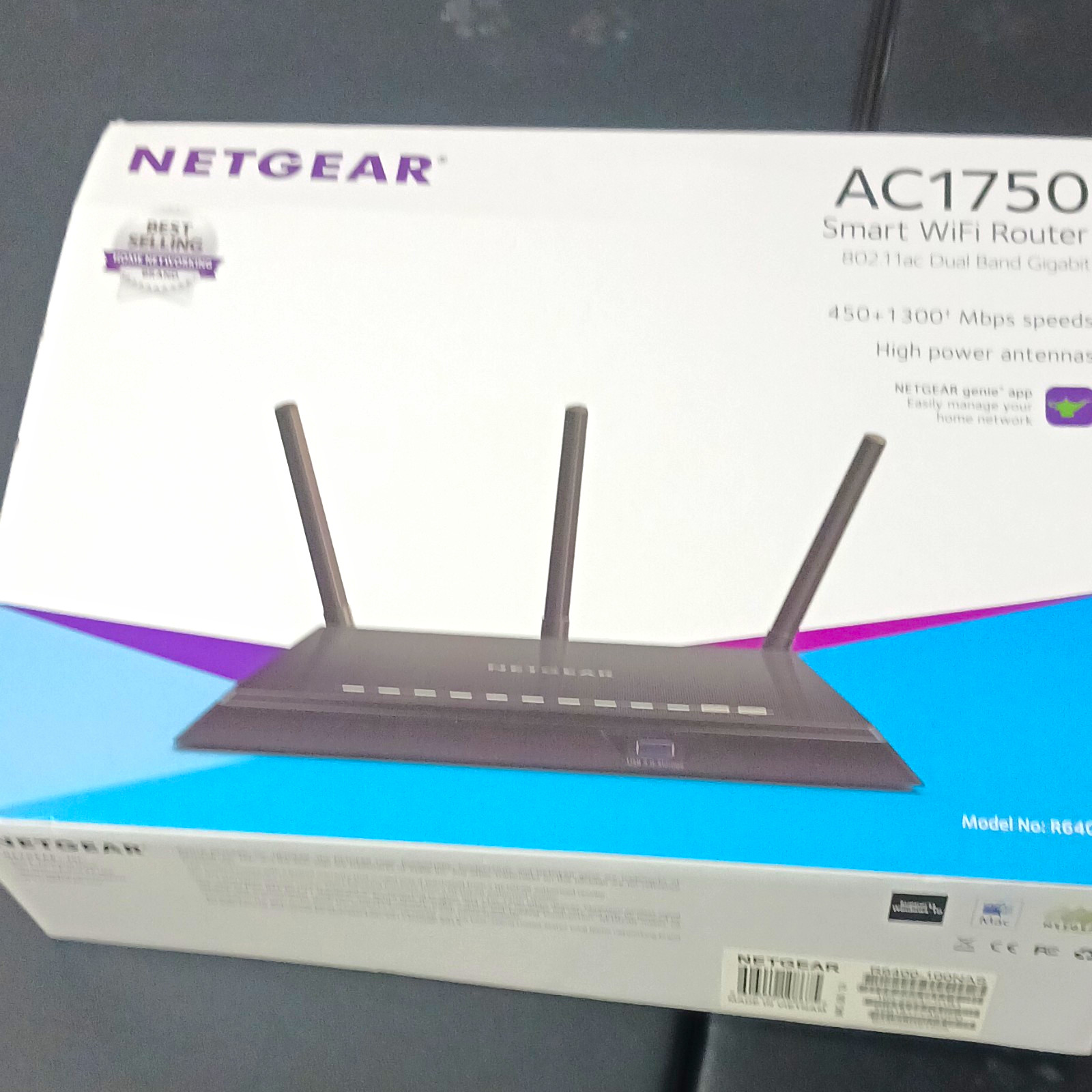 NETGEAR AC1750 R6400-100NAS Dual Band Gigabit WiFi Router, 4-Port LAN