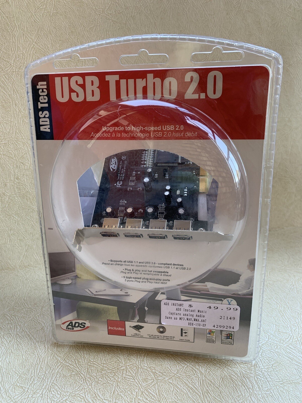ADS Tech USB Turbo 2.0 PCI Card Model USBX-2000 - NEW - Sealed