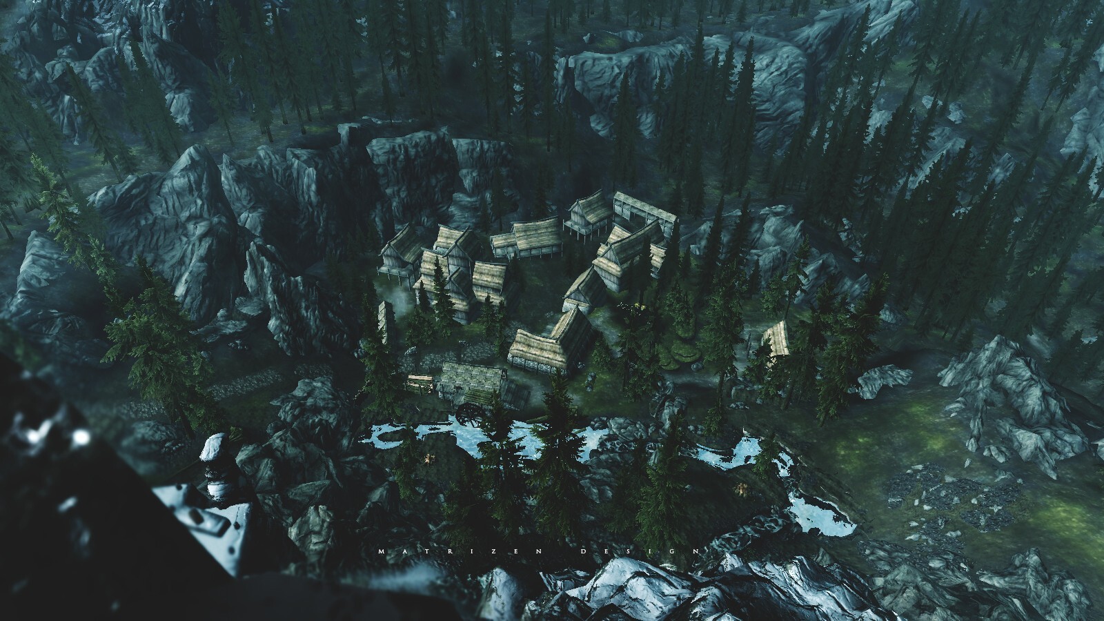 Landscape the elder scrolls v skyrim mountains village Custom Gaming Mat Desk