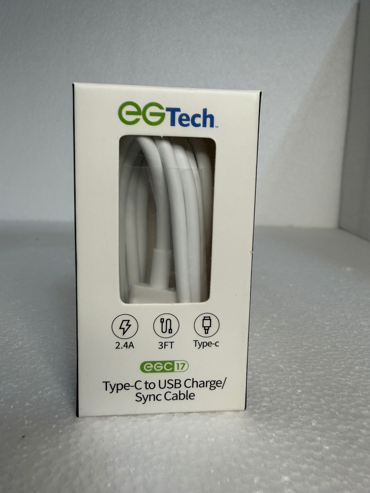 EGTech EGC17 Type-C to USB Charge Sync Cable 3FT 2.4A White