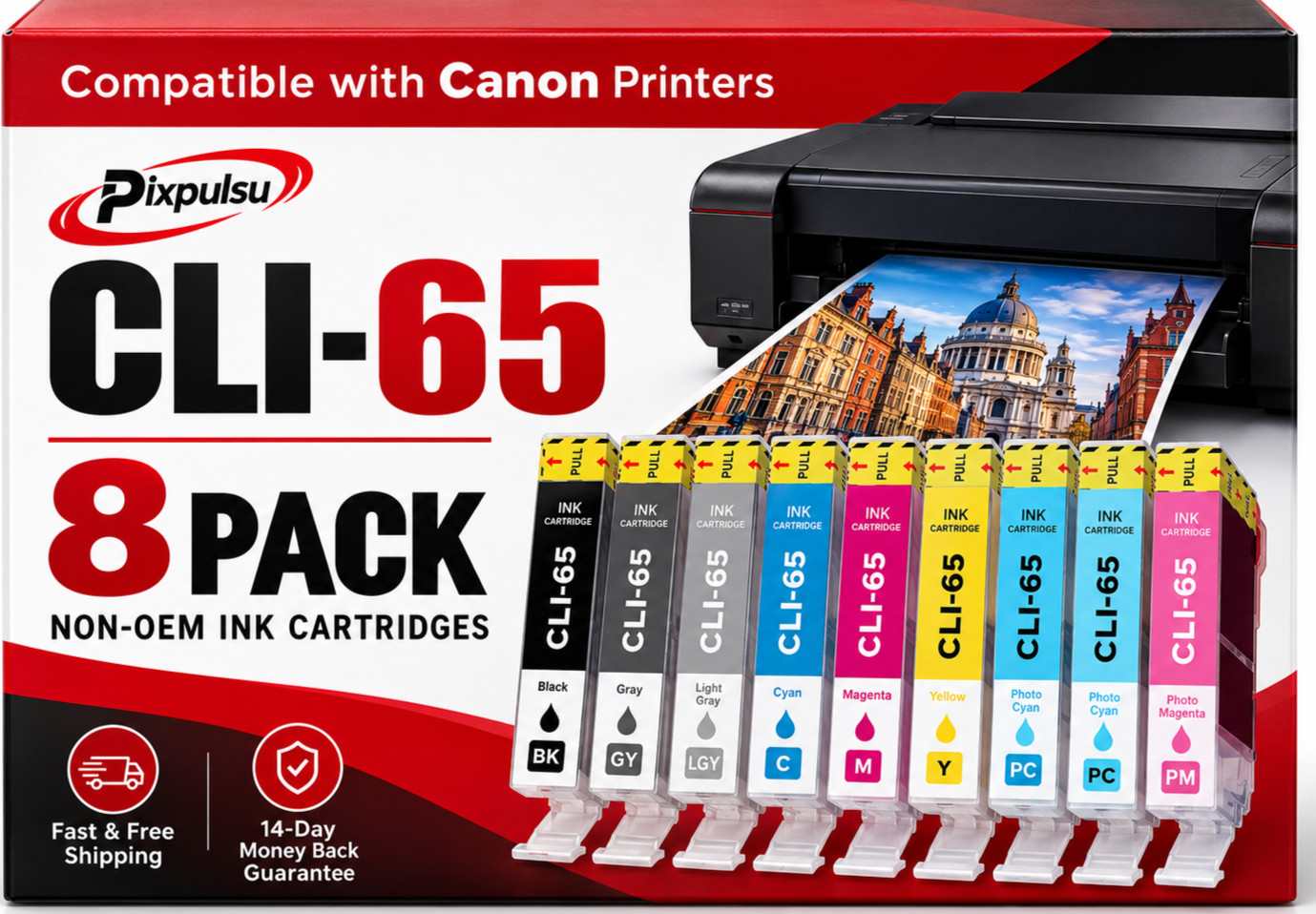 CLI-65 8PK BK/C/M/Y/PC/PM/GY/LGY Ink Cartridge Set PIXMA PRO-200 PRO-200S