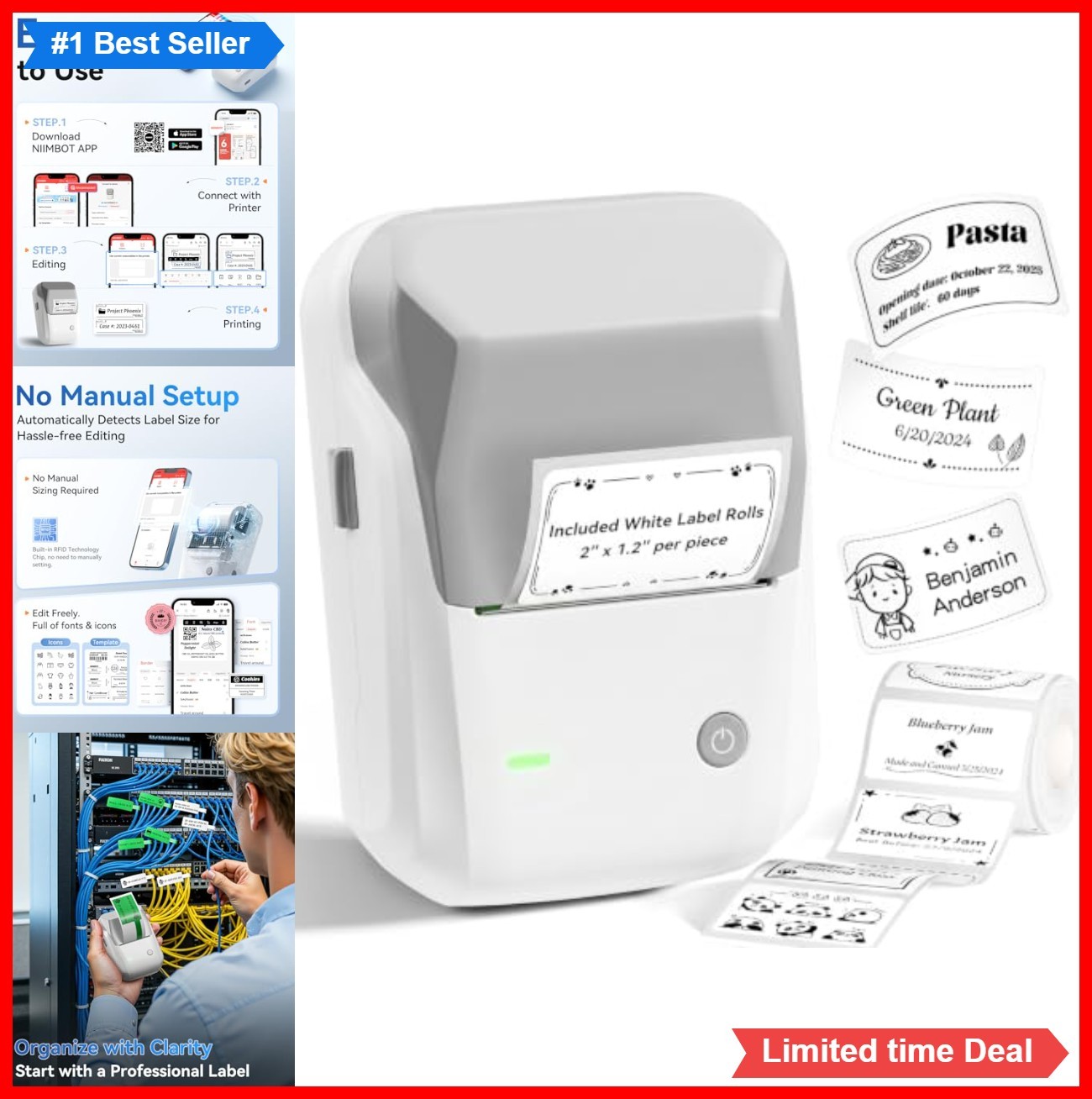 Bluetooth Label Maker Thermal 2 Inch Inkless Portable 1500 mAh Battery Home