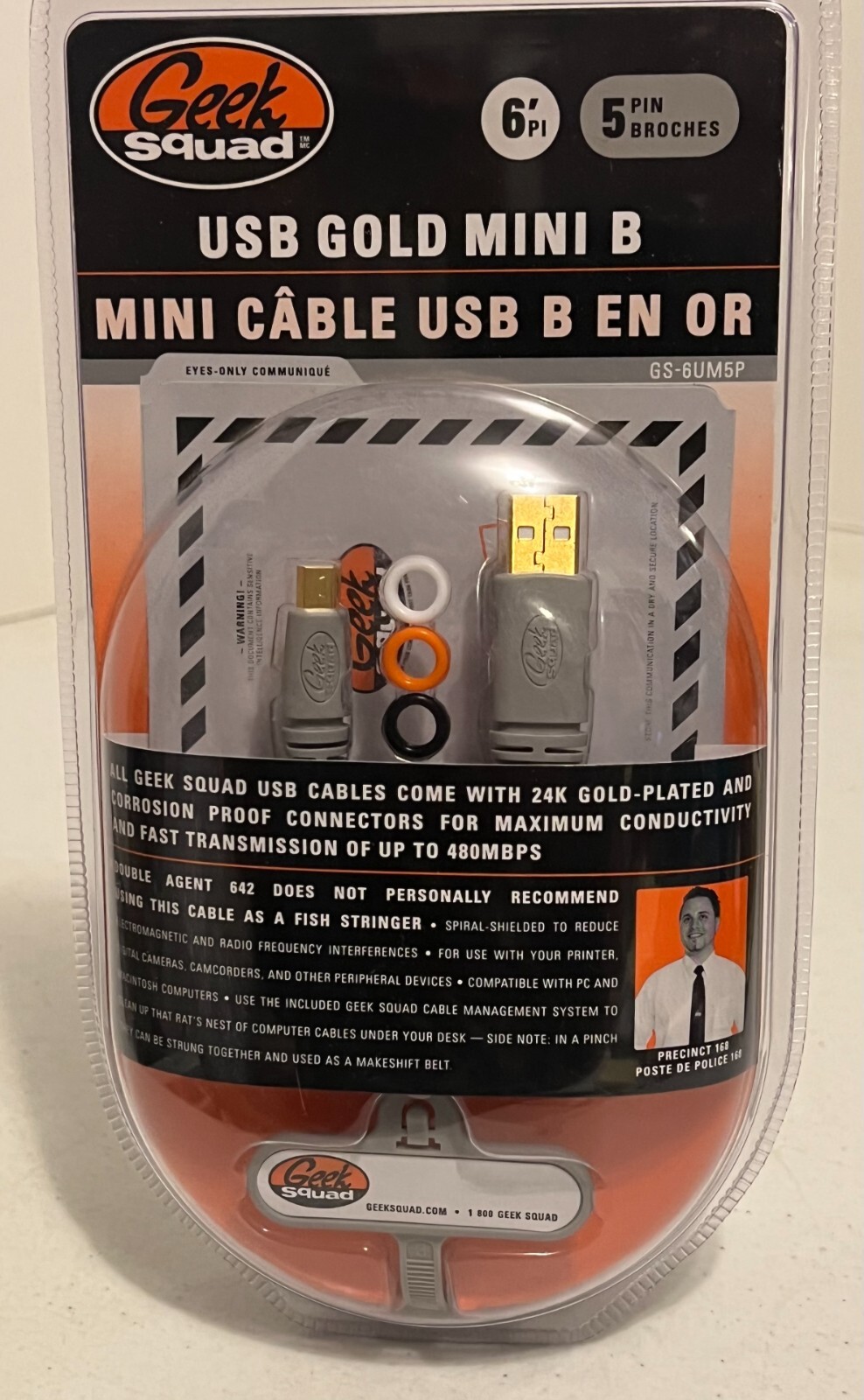 Geek Squad USB Gold Mini B Cable 6 Feet Includes Cable Customizer Rings Sealed