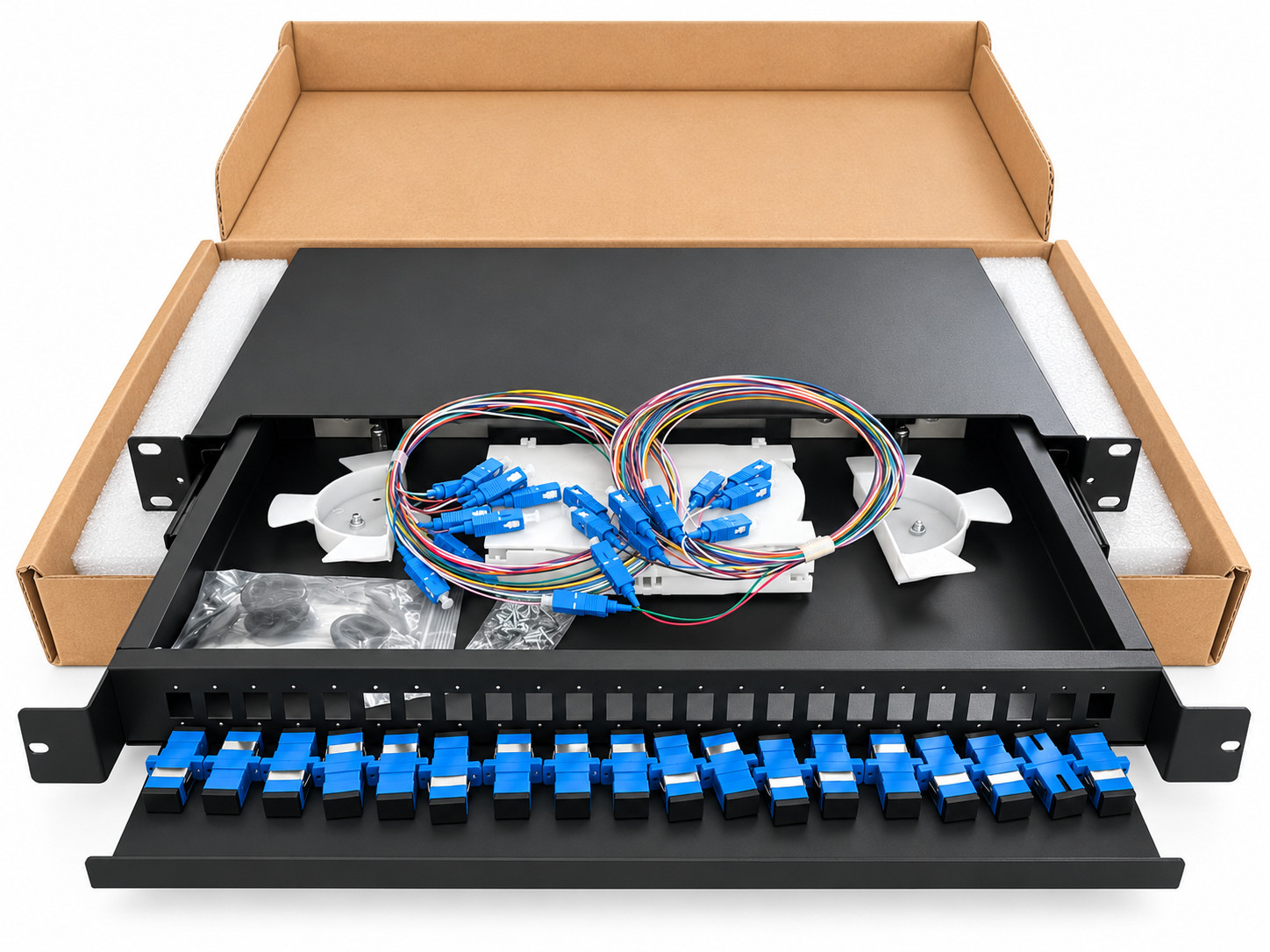 1U 24 Port Fiber Patch Panel 24 SC UPC Simplex Single Mode 24 Fiber Rack Mount