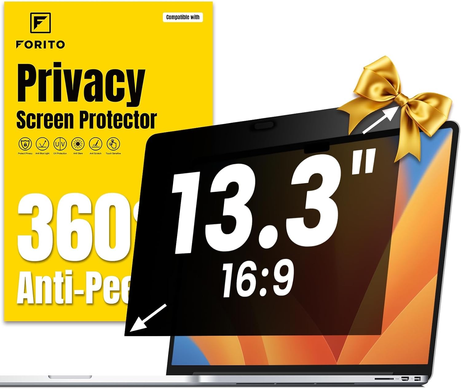 13.3 Inch 16:9 360° Laptop Privacy Screen Protector, Anti Peeping & Anti Glare