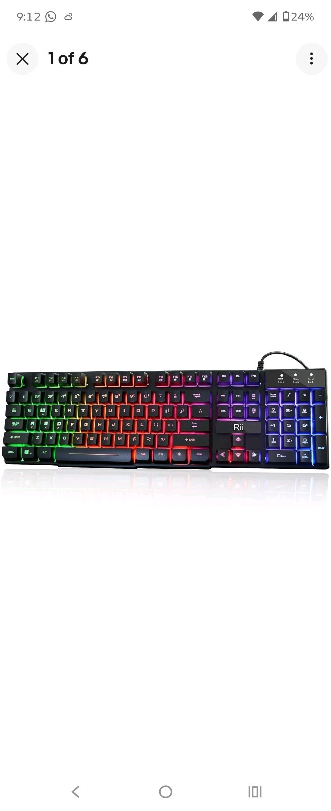Rii RK100+ Multiple Color Rainbow LED Backlit Large Size USB Wired Mechanical...