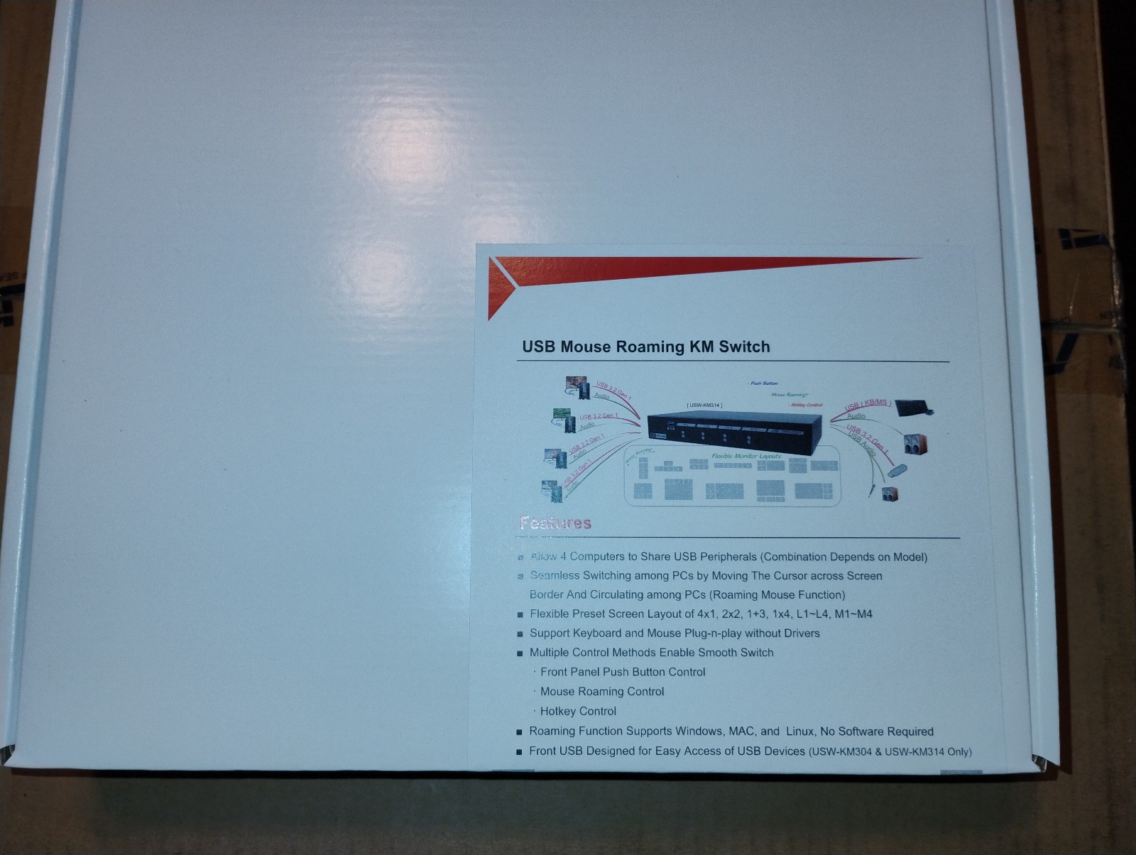 Level1Techs 4-Port Mouse Keyboard KVM with Mouse Roaming USW-KM304 (No video)