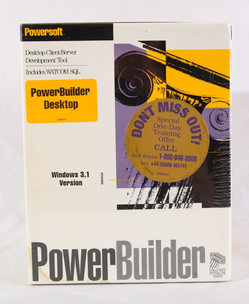 PowerBuilder Desktop, v 3.0A, for Windows 3.1, 1994, Sealed but Bottom Stain