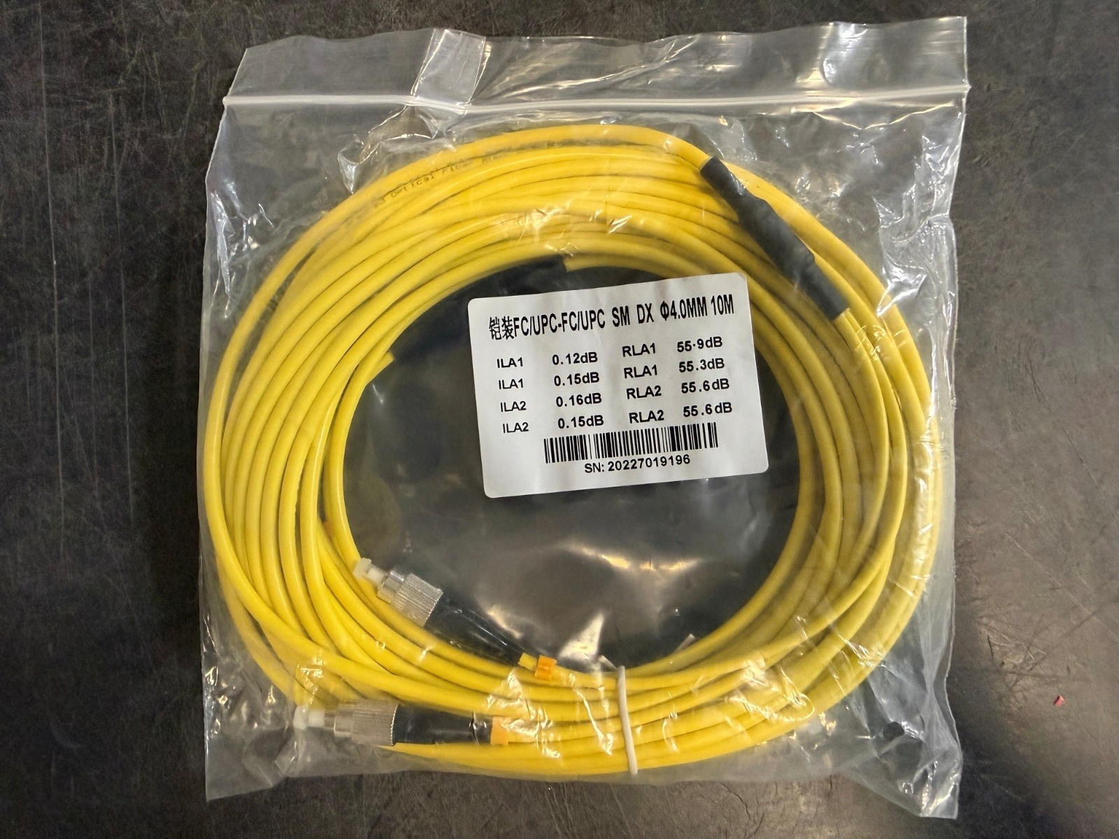 LOT OF 10 -Fiber Optic Patch Cable, FC to FC UPC-UPC, 10 meters, 3mm, Duplex, SM