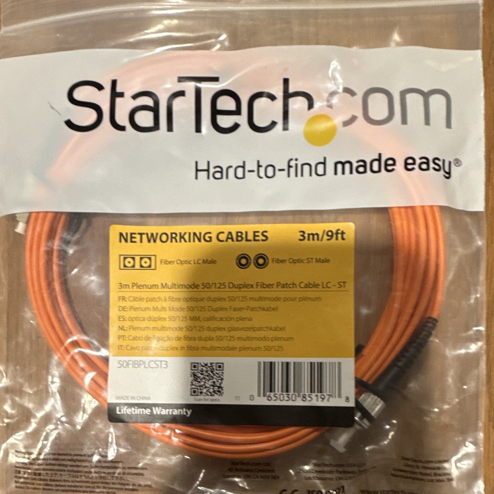 StarTech.com 3m LC-ST Duplex Fiber Optic Patch Cable Orange 50FIBPLCLCST3