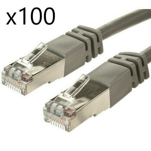 100 Pack - 2ft Shielded STP CAT5e Ethernet Network Router Patch Cable Cord Gray
