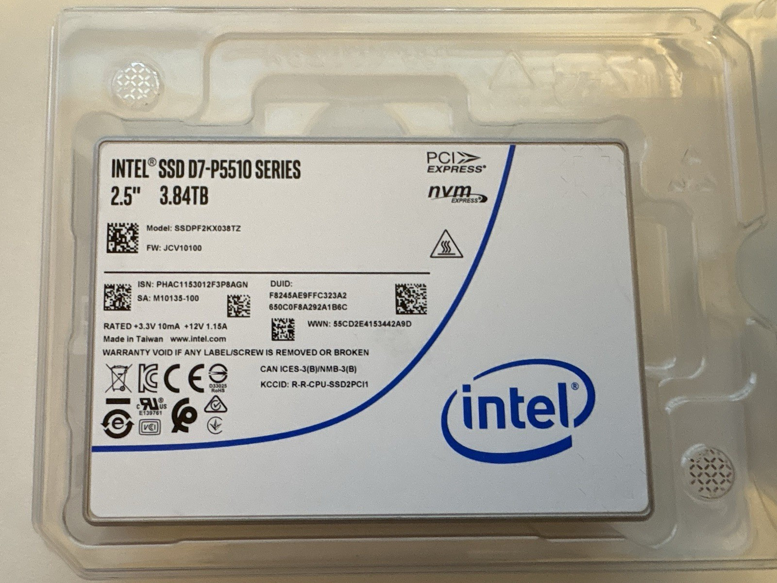Intel D7-P5510 3.84TB 2.5" NVMe PCIe Internal SSD SSDPE2KX038T2