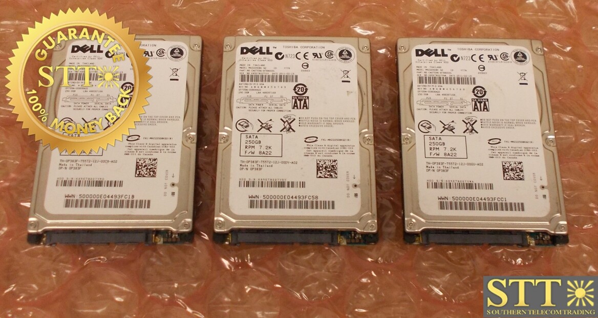 0P383F DELL MHZ2250BK 250GB 7.2K RPM 3G/S SATA 2.5" HARD DRIVE (LOT OF 3)