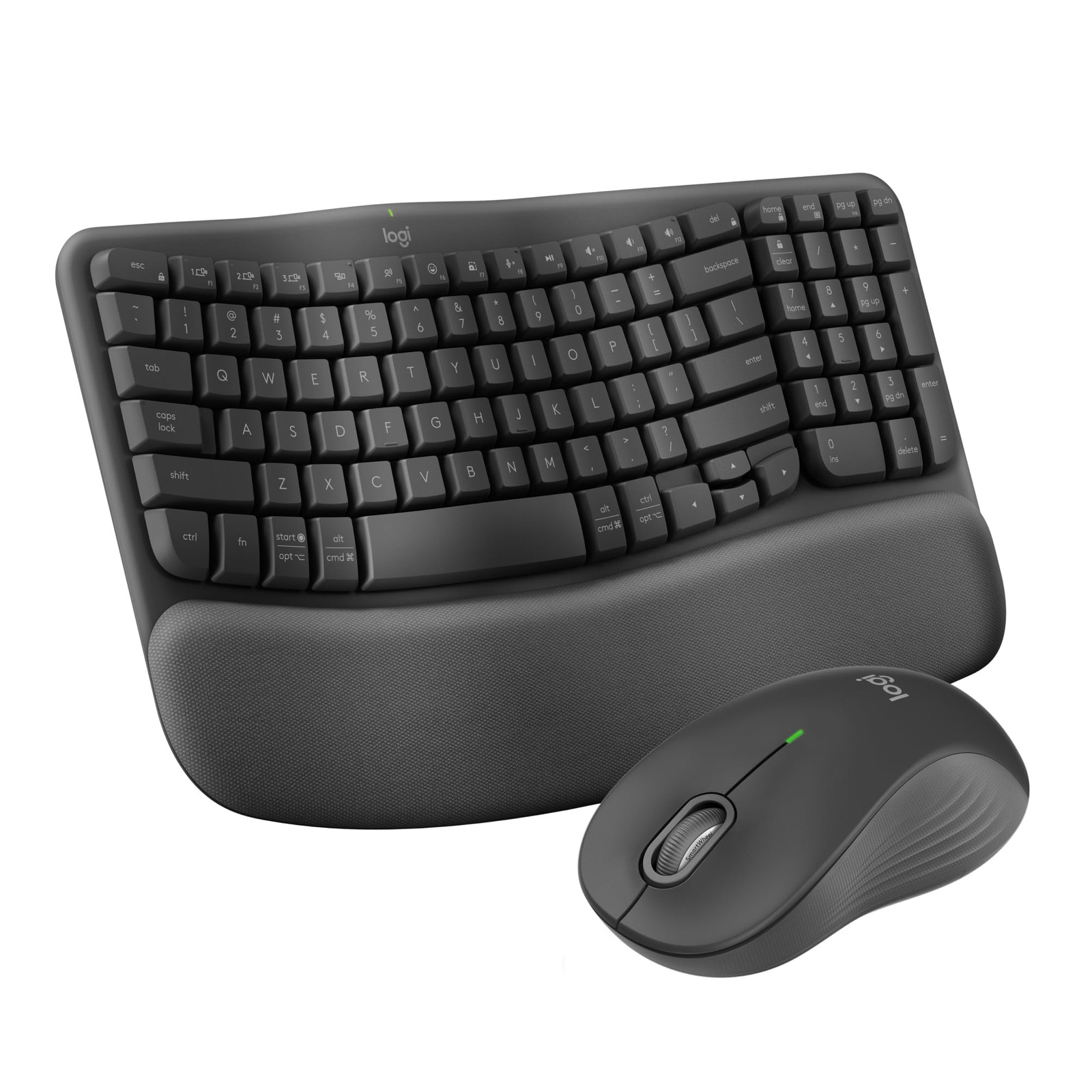 Graphite Wireless Ergonomic Keyboard and Mouse Combo with Palm Support