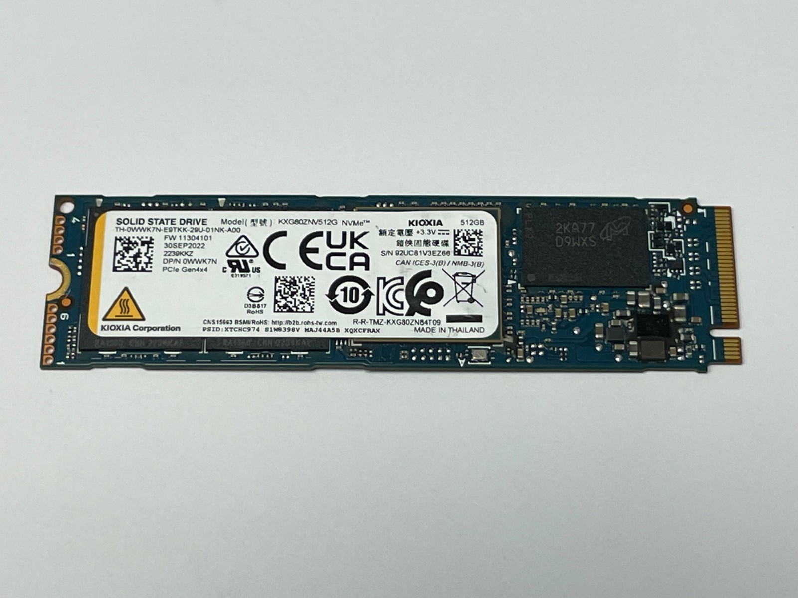 KIOXIA 512GB PCIe NVMe m.2 PCIe SSD Solid State Drive KXG80ZNV512G Dell WWK7N