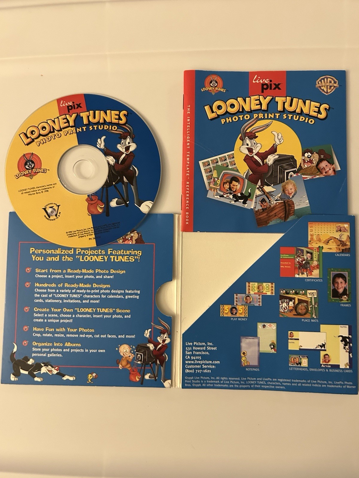 Looney Tunes Vtg Photo Print Studio 1998 PC Computer Software Warner Bros VG