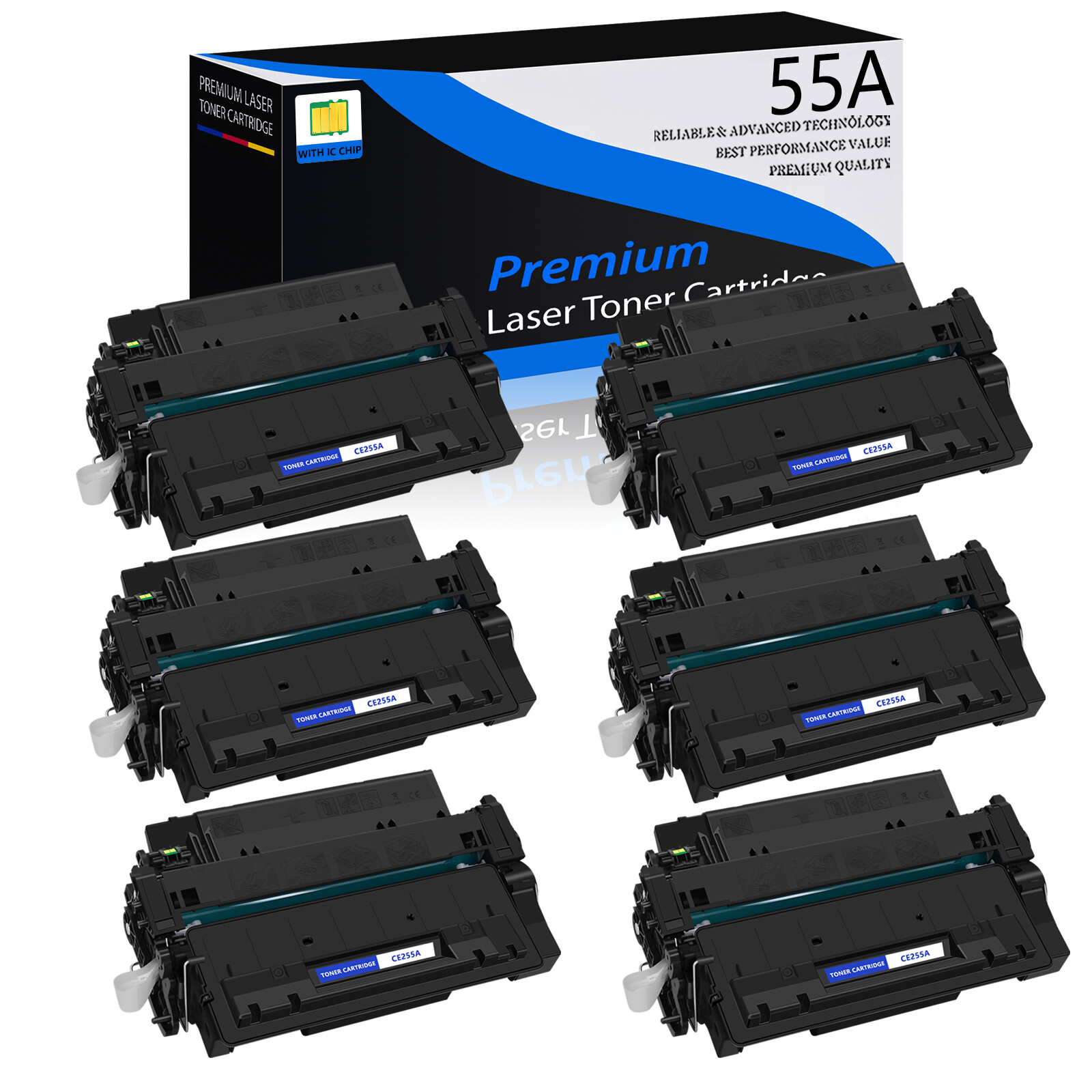 6PK CE255A 55A Toner Cartridge Fit For HP LaserJet 500 MFP M525dn M525c Printer