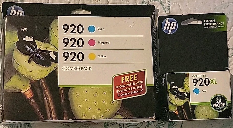 NIB HP 920 Ink Cartridges Tri Color Combo Pack Cyan Magenta Yellow  & Cyan
